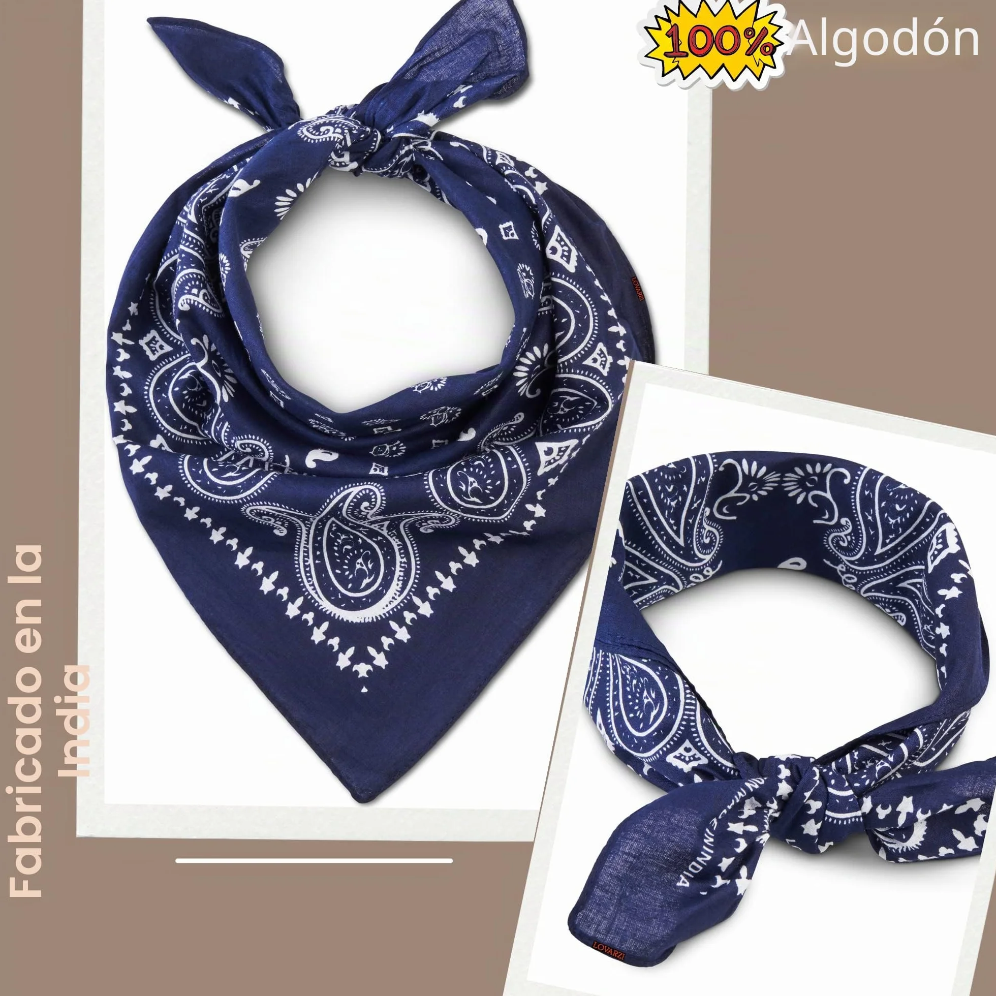 LOVARZI Bandana de algodón premium para hombre y mujer - Pañuelo cabeza y cuello