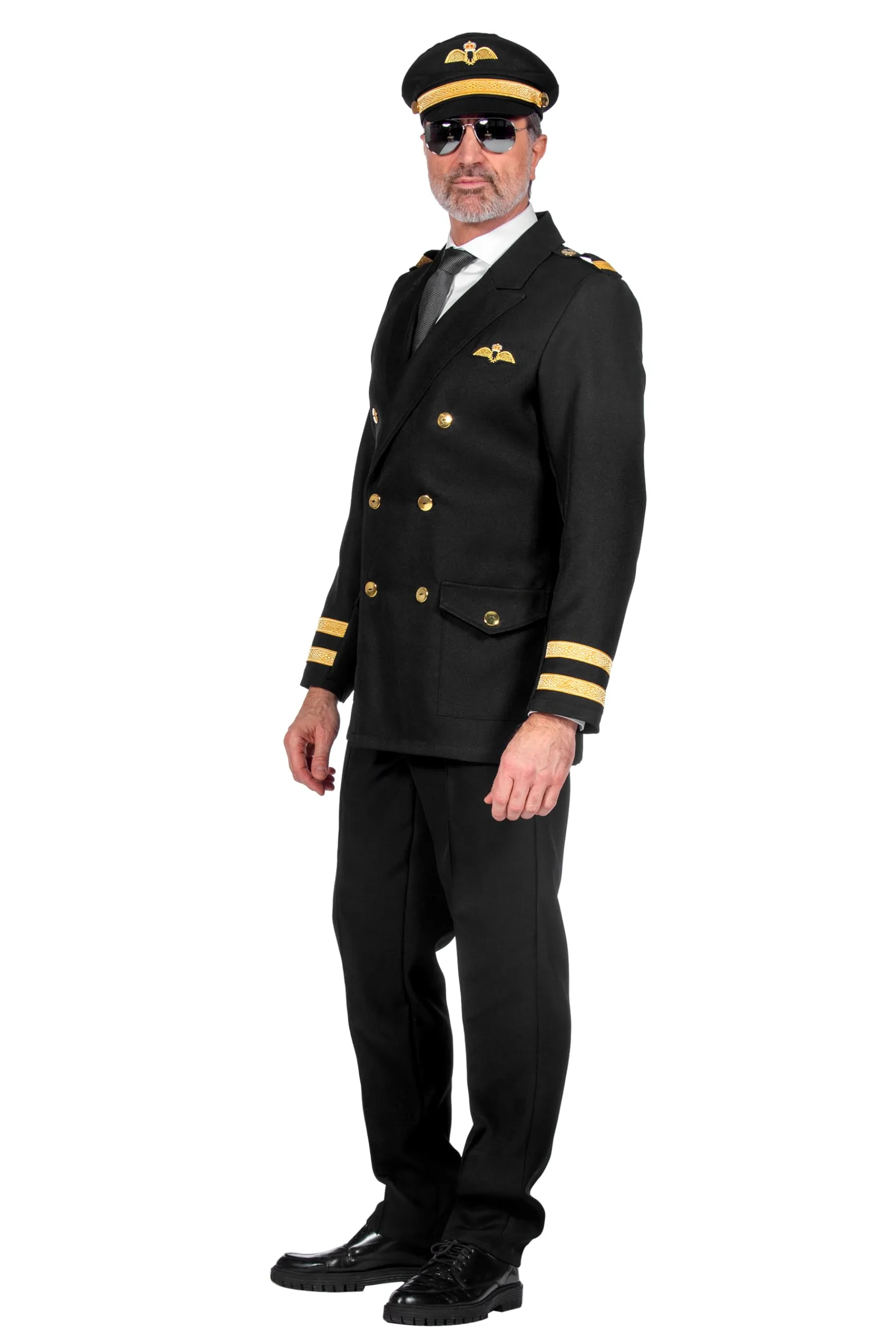 Wilbers&Wilbers 330467 - Disfraz de piloto para Hombre, Traje de piloto en Negro, capitán, para Carnaval