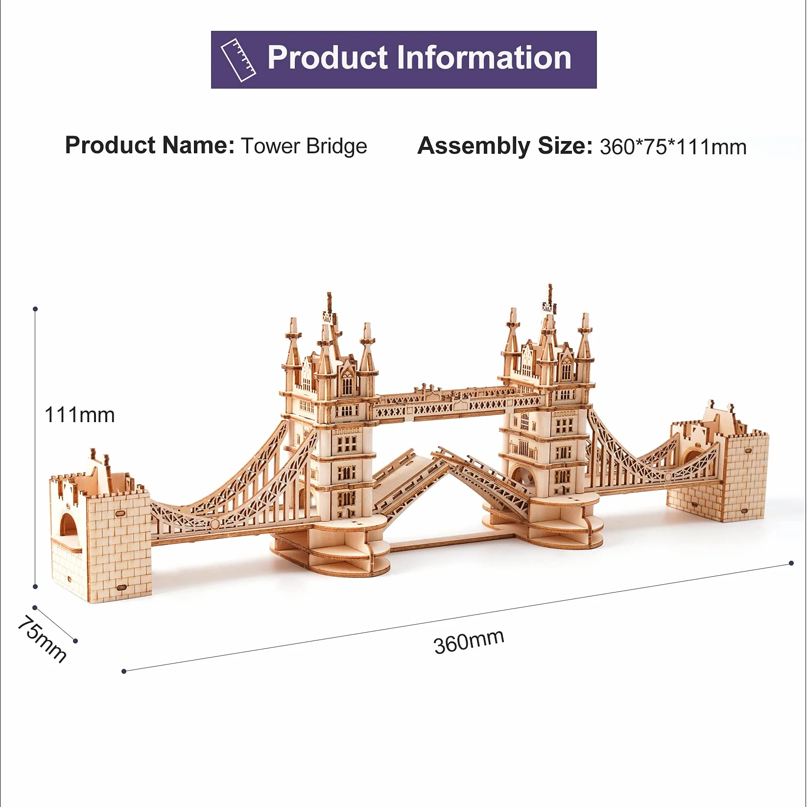 Rolife Puzzle 3D Madera Antiguo Maquetas para Montar para Construir Adultos Niñas Puente de la Torre 113 Piezas, Tower Bridge, Sin Pilas en el Paquete