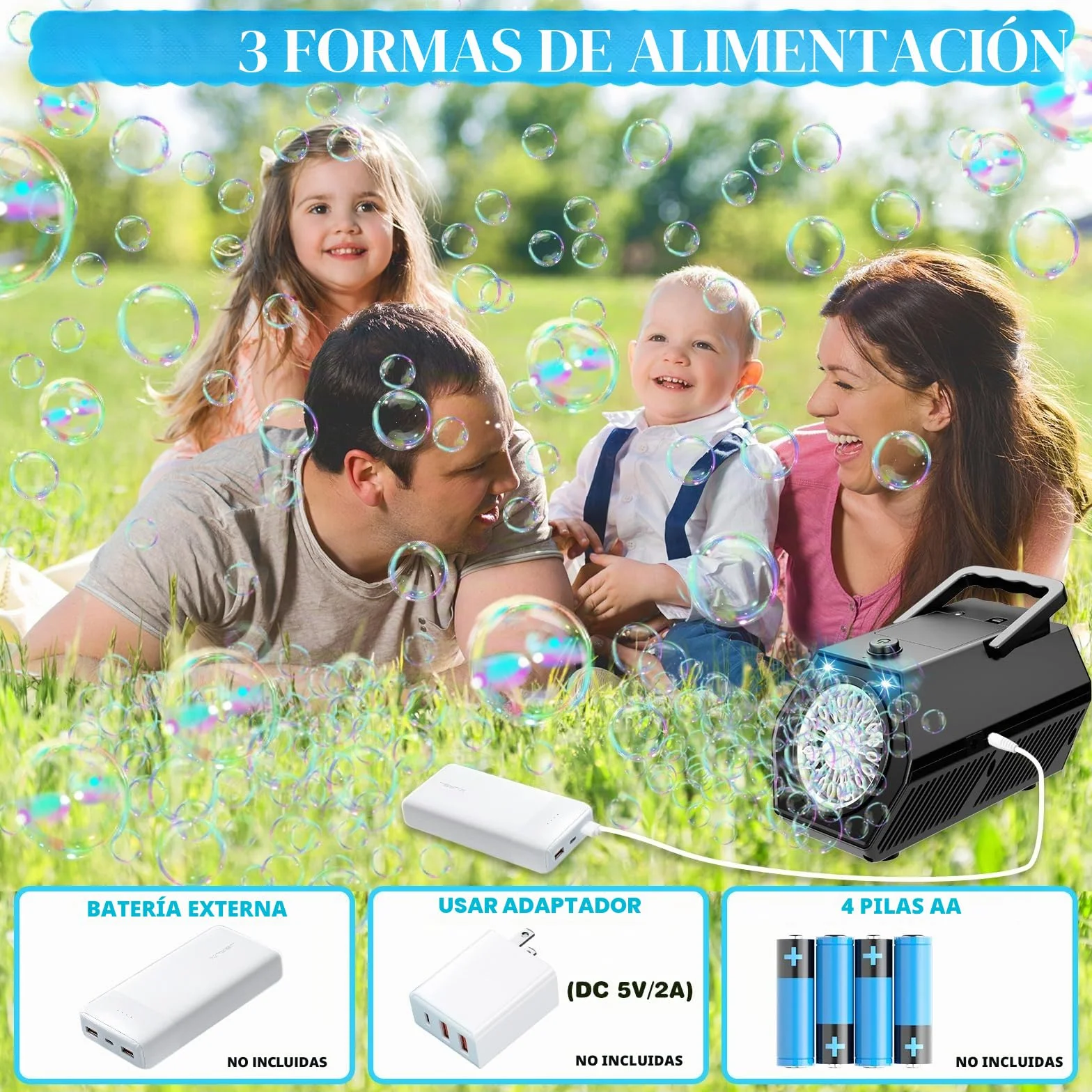 Maquina Burbujas, Más de 18.000 Burbujas por Minuto, Bubble Machine Automatico, Portátil Maquina de Burbujas para Niños, Juguetes Cumpleaños Invitados niños Fiestas Boda Exteriores (Negro)