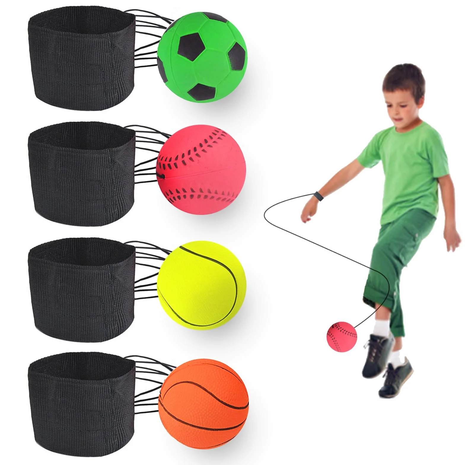 Pelota con Cuerda Elástica para Muñeca, 4 Piezas Wrist Return Balls para Niños y Adultos, Pelota de Rebote para Entrenamiento y Diversión