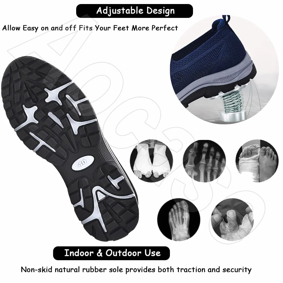 Zapatillas Fascitis Plantar Hombre Sin Cordones Deportivas Malla Zapatos Ortopédicos Caminar Azul 46