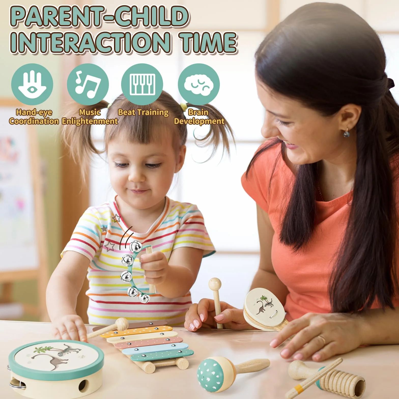 Lehoo Castle Juguetes Niños Instrumentos Musicales Juguetes Madera para Bebes Xilófono Tambor Juguetes Montessori Educación Regalos Niños Niña 1 2 3 Años