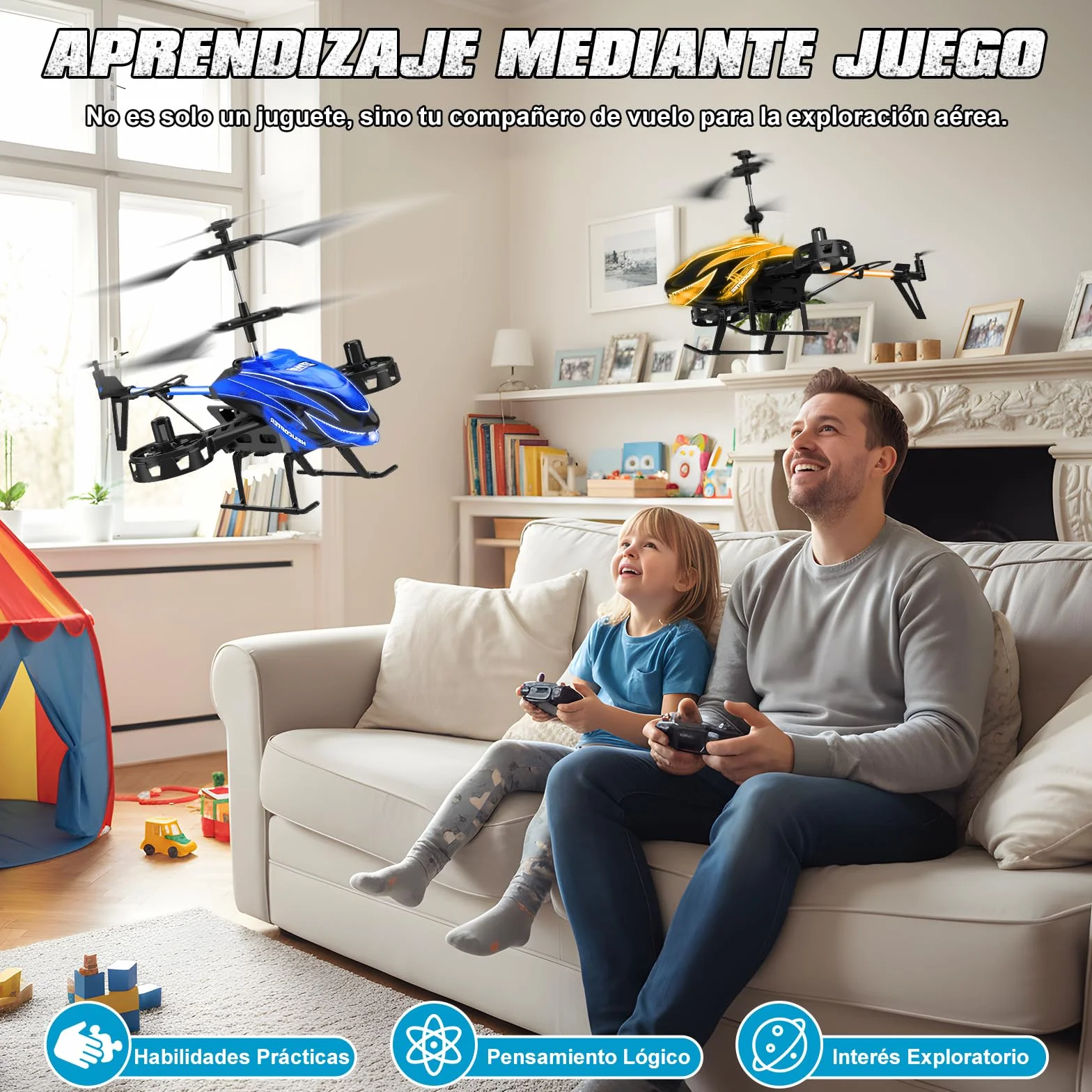 Charmofun Helicóptero Teledirigido 2.4G RC con 7 Luces, 3 Baterías, 33 Minutos Vuelo, 4.5 Canales, Giroscopio, Regalo para Niños 6+ Años Azul