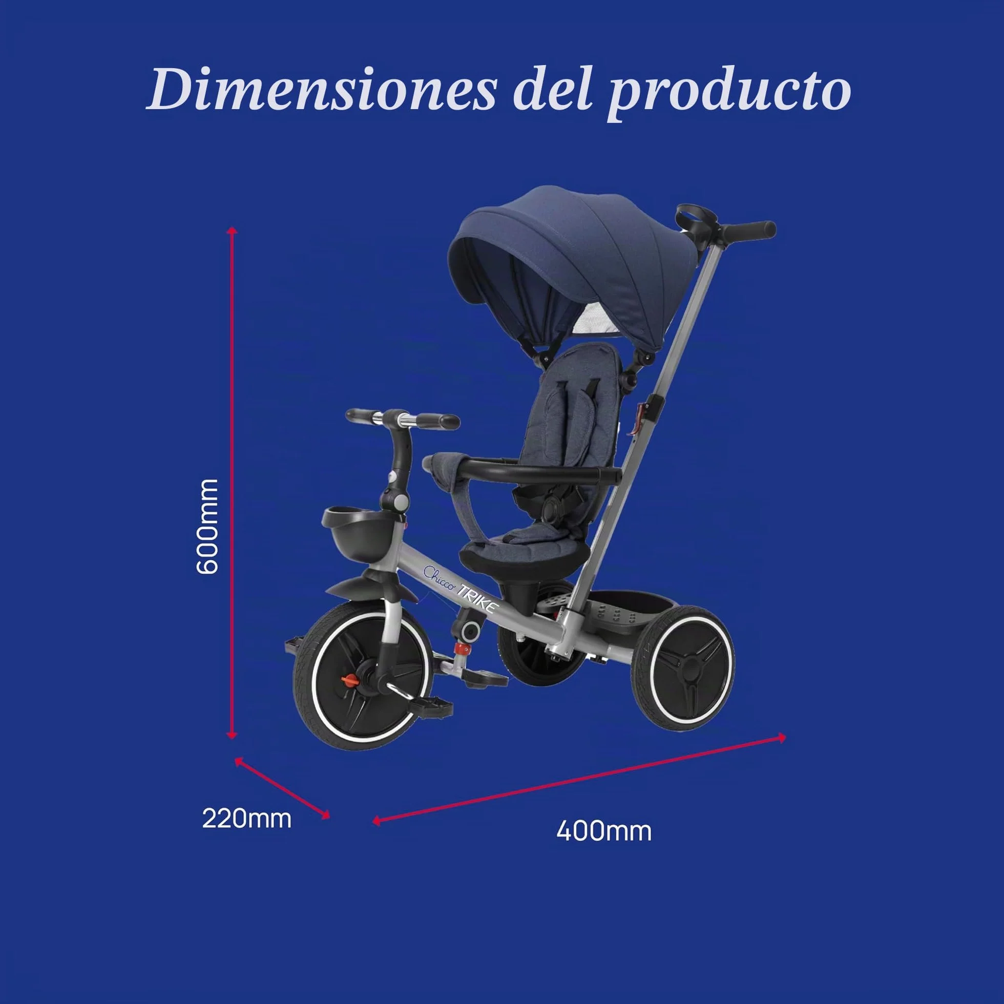 Chicco, 4in1 Trike Triciclo con Estructura de Metal, Ruedas Goma EVA, Cinturón de 4 Puntos, Manillar Telescópico y Capota Desmontable, Cochecito con Asiento Reversible, Cesta, Juguete 6 Meses - 5 Años