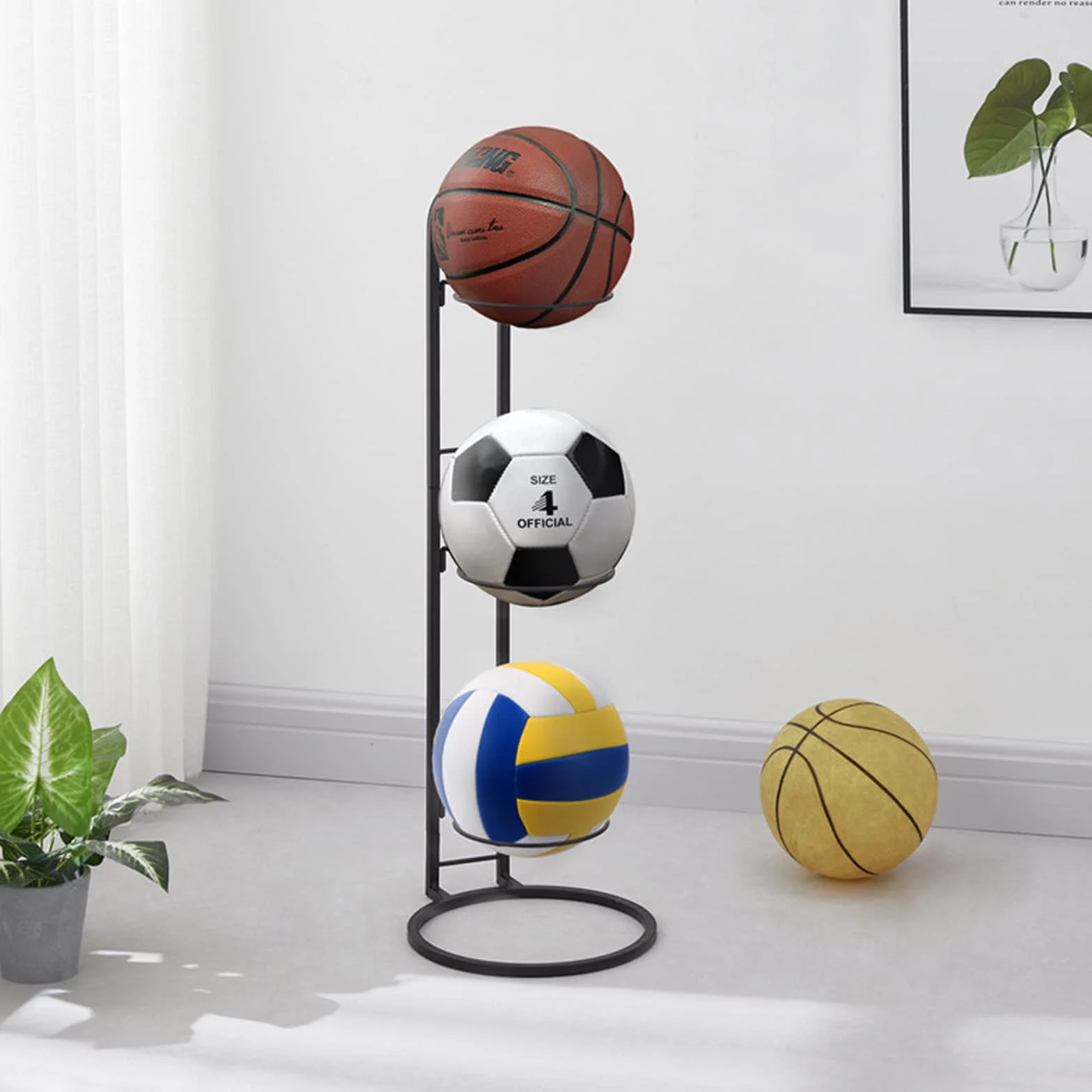Soporte para Balones de Baloncesto Estante Almacenamiento 3 Capas Vertical Desmontable