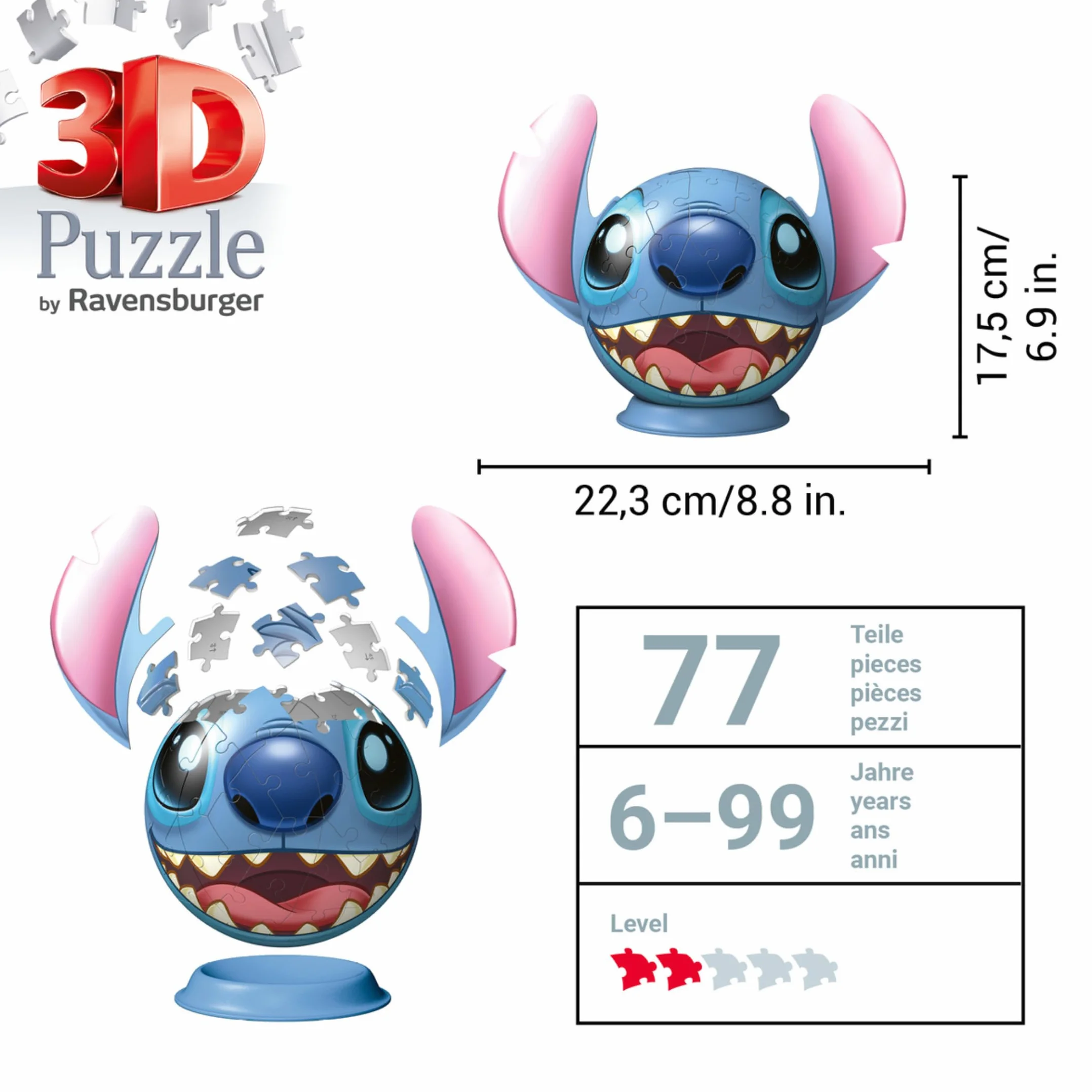 Ravensburger Puzzle 3D Niños Disney Lilo Y Stitch 77 Piezas