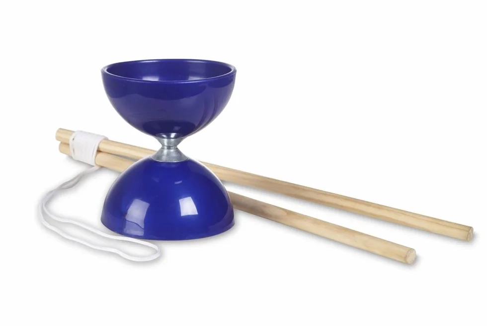 BS Toys Diabolo Juguete de Circo Coordinación Exteriores Palos Madera Plato Azul Malabares 43 x 11 x 18 cm