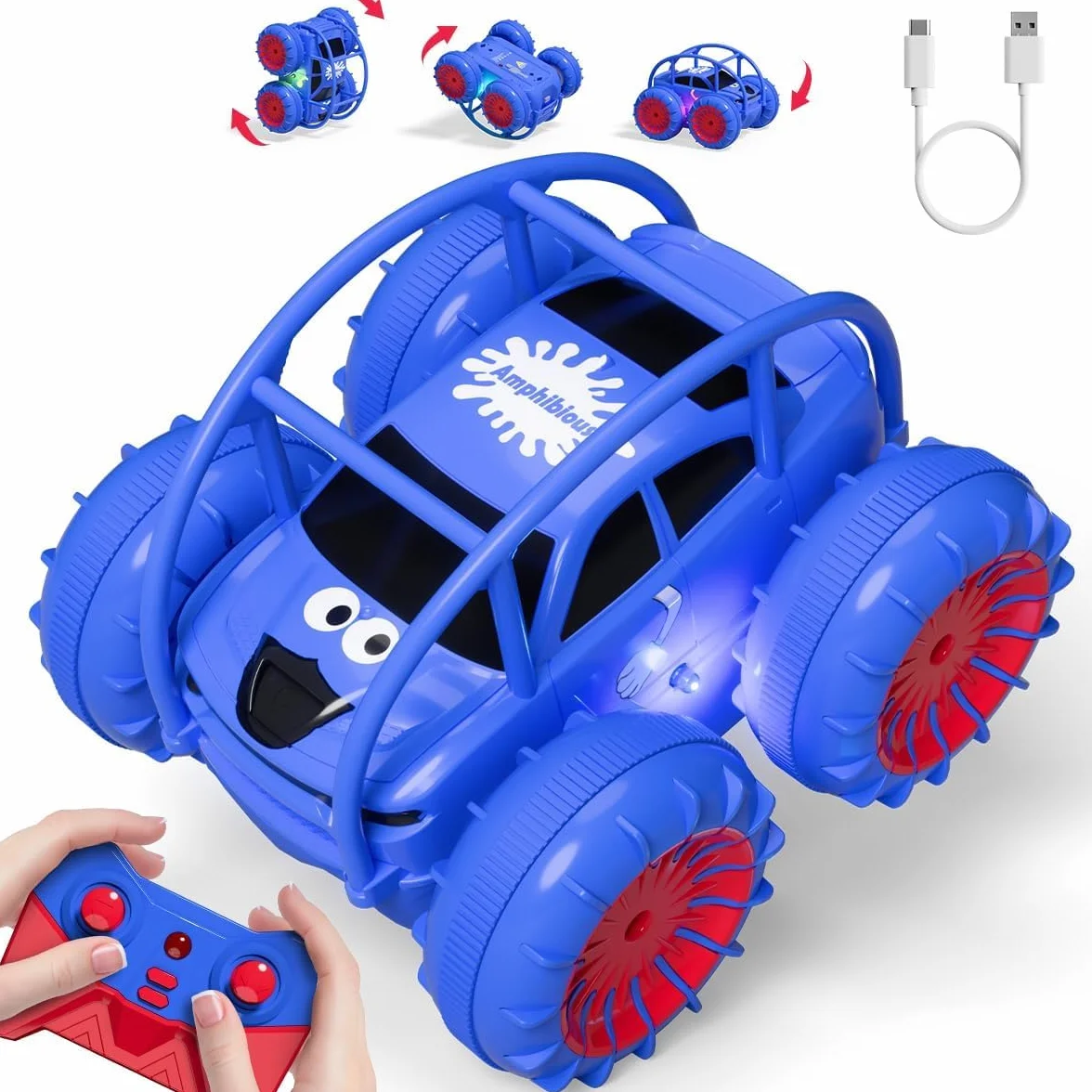ifollower Coche teledirigido de Carga Directa 2.4GHz 4x4 Monster Truck Drift Cars con luz LED Rotación de 360° Juguetes acuáticos al Aire Libre Regalo Niña Niño 3-12 Años