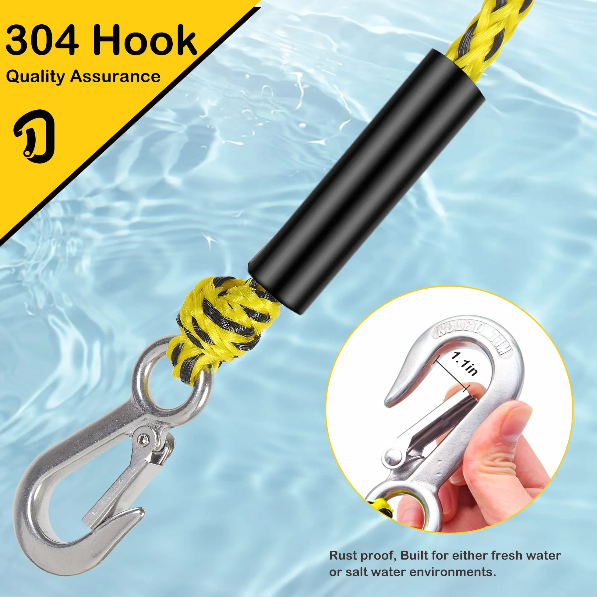 Arnés de tracción para Barco Cyberoctopus para tubing, 5000lbs, polea giratoria 360°, flotante, ganchos acero inoxidable 304, 17ft y 24ft