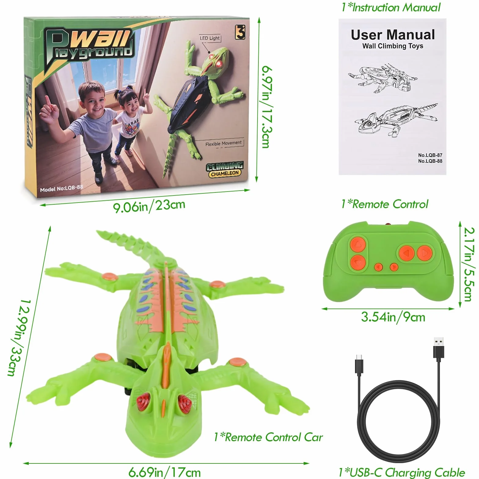 Euakee Recargable Camaleón Teledirigido, Lagarto Teledirigido con Ojos Led Luminosos, Lagarto Trepador de Paredes, JRegalos de Cumpleaños para Niños Niñas 3 4 5 6 7 8+ Años (A