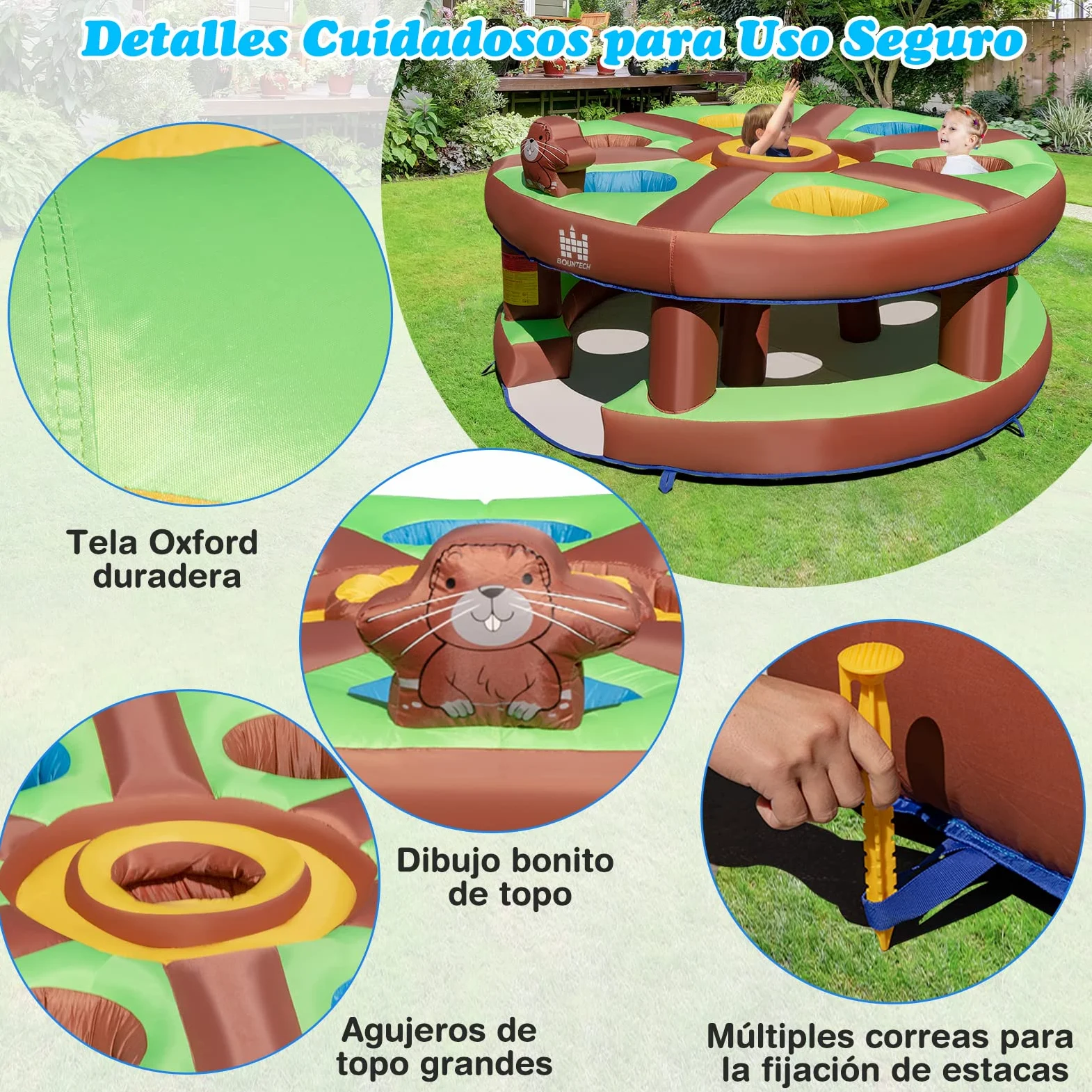 COSTWAY Juego Infantil Hinchable Golpeando un Topo, Juguete con Soplado de 480W, Bate Hinchable, Palos, Juego Interactivo para Patio, Parque, Fiesta, Regalo para Mayores de 3 Años
