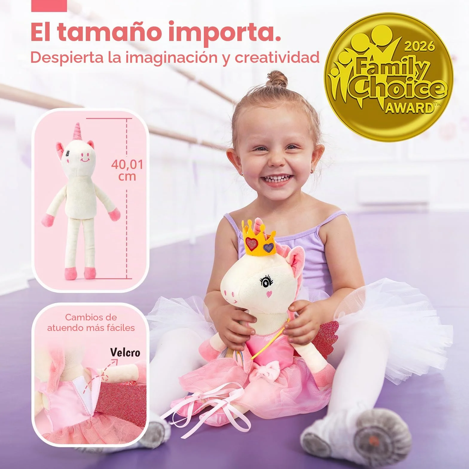hahaland Unicornio Peluche Juguete Niña 3 años con 3 Set de Ropa y Bolsa