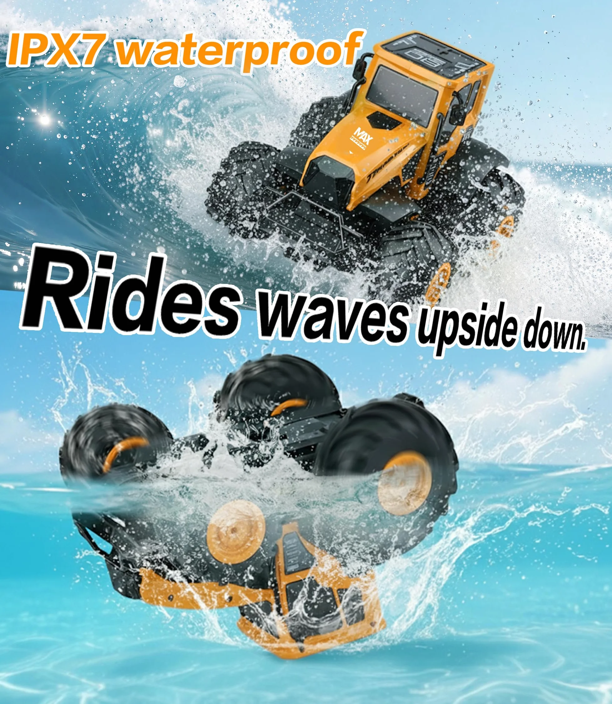 Coche Teledirigido Niños 1:14 Anfibio, 4WD Todo Terreno Agua y Tierra, RC Stunt Car Impermeable 2.4GHz, 360° Rotación 15km/h, 2 Baterías 1200mAh 90Min, Juguete Niño Niña 6+ Regalo Navidad Cumpleaños
