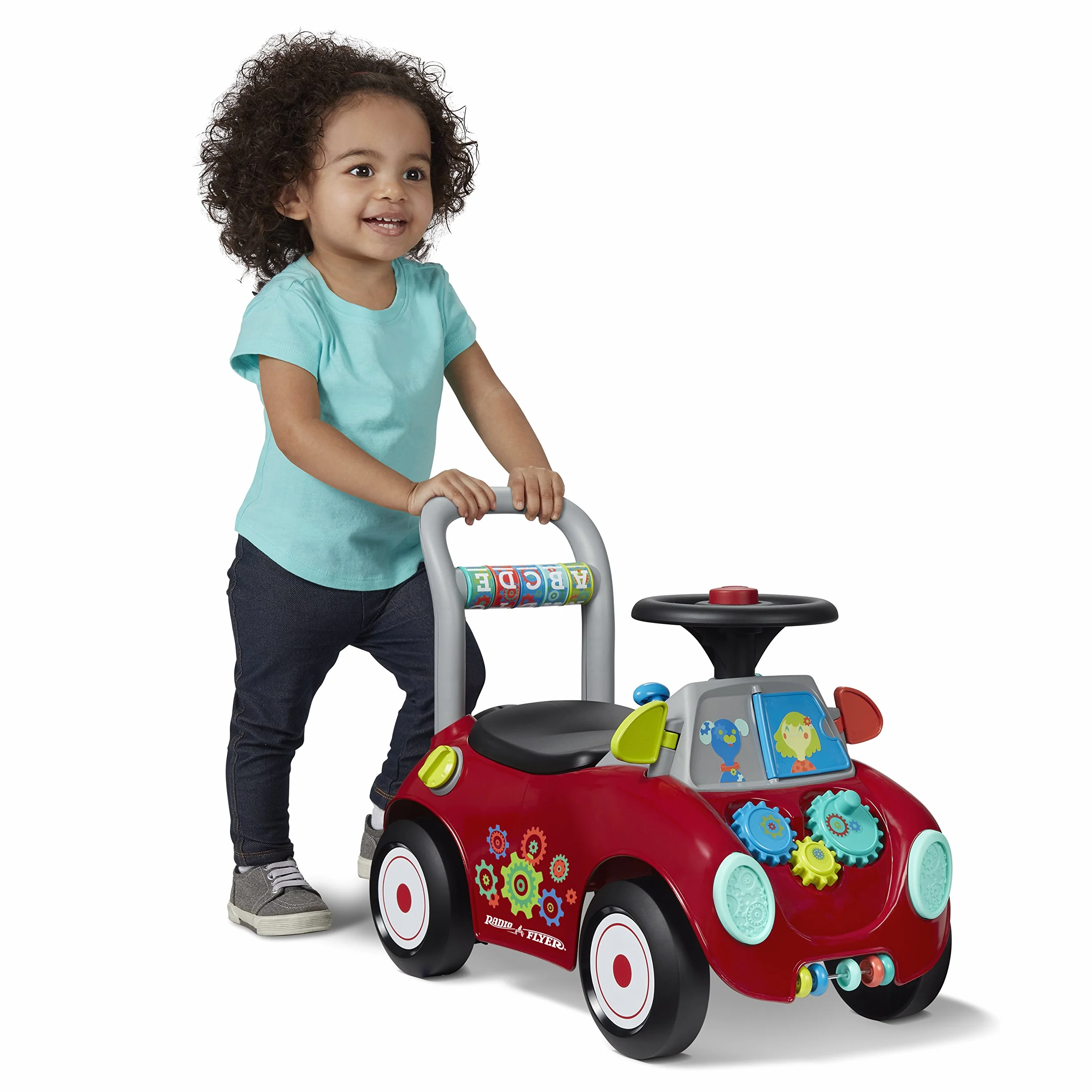 Radio Flyer Cochecito Ocupado, Sentado o de pie, Juguete para pasear para niños pequeños, de 1 a 3 años, Juguete Rojo para pasear para niños