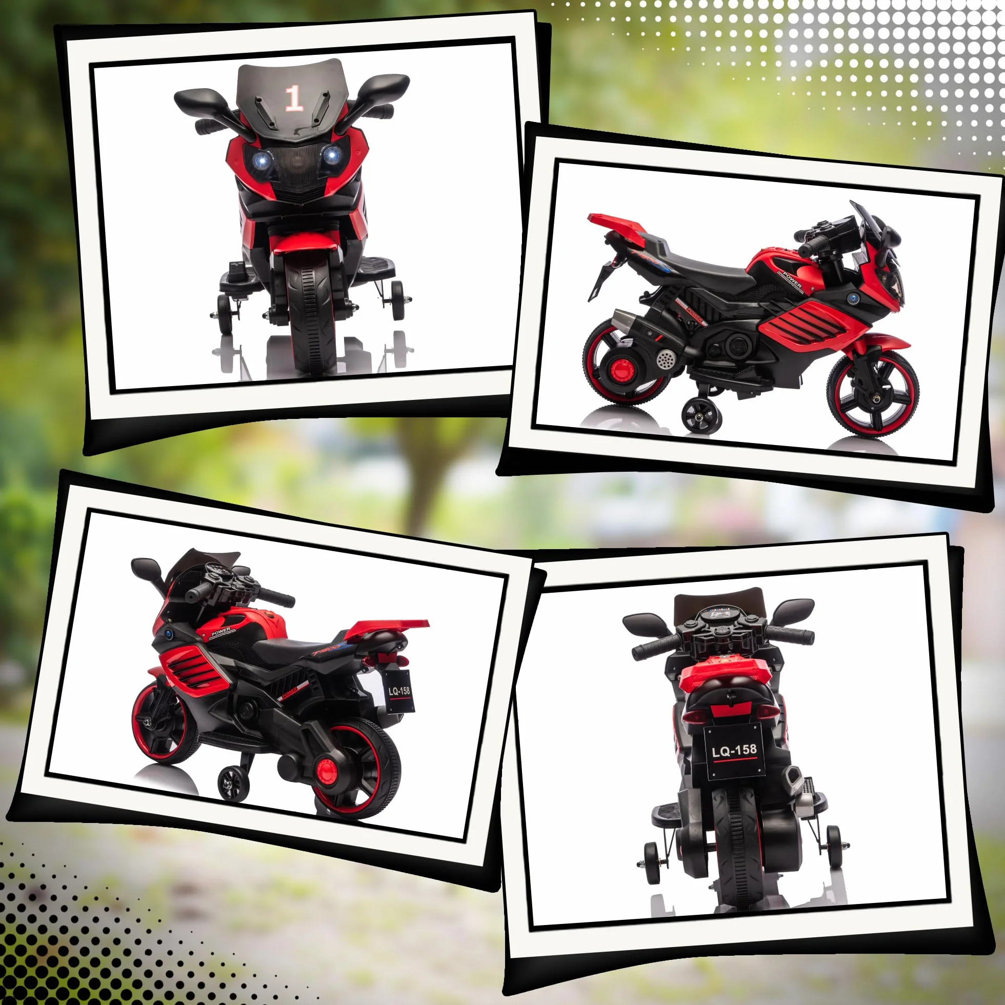 AIYAPLAY Moto Eléctrica para Niños 6V, con Ruedas de Apoyo, Música, Faro, Rojo