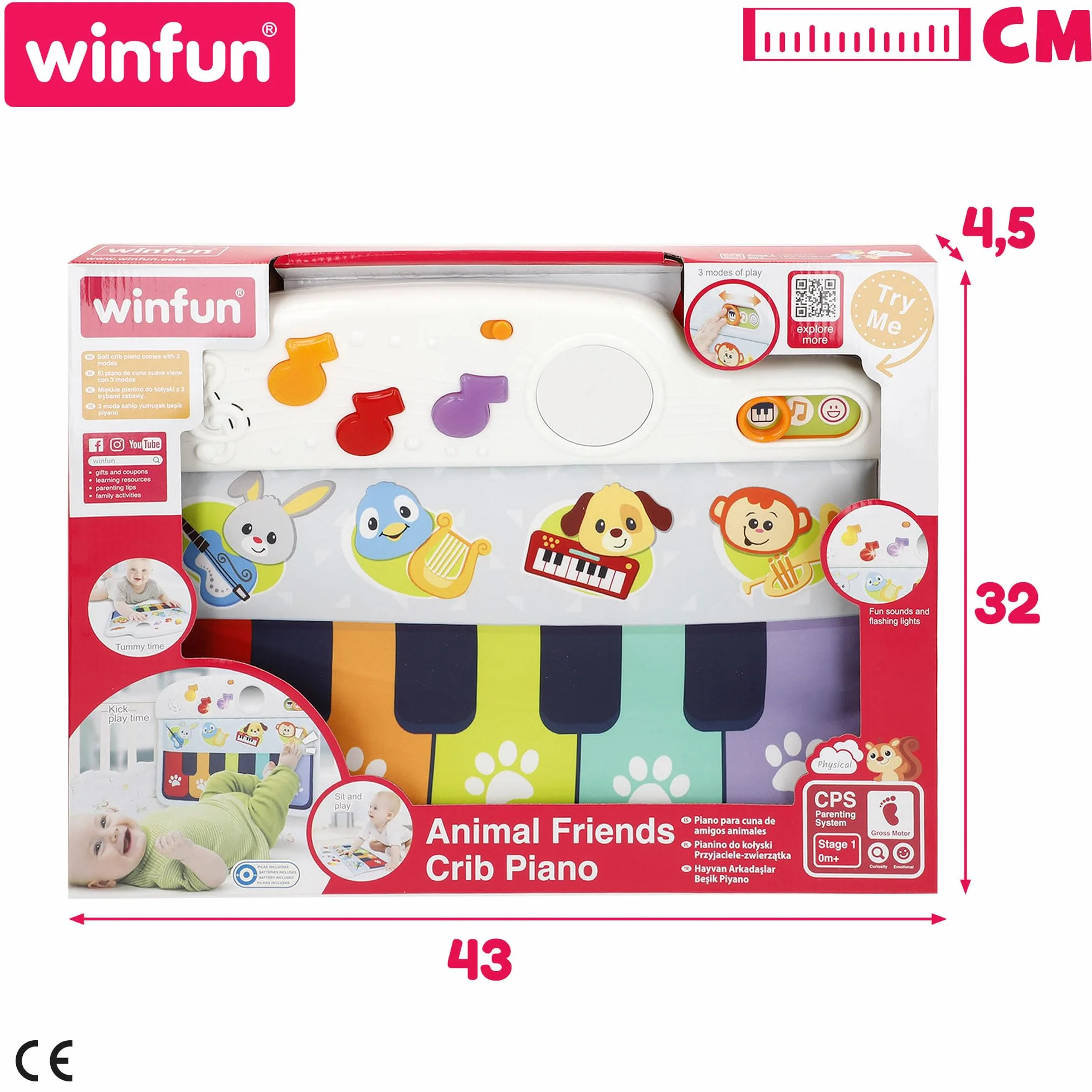 Winfun 46878 - Piano para bebés con luz y melodías para la cuna / Mi primer piano, juguete para bebes a partir de 0+, se toca con pataditas / Regalo bebé, Instrumentos musicales bebe