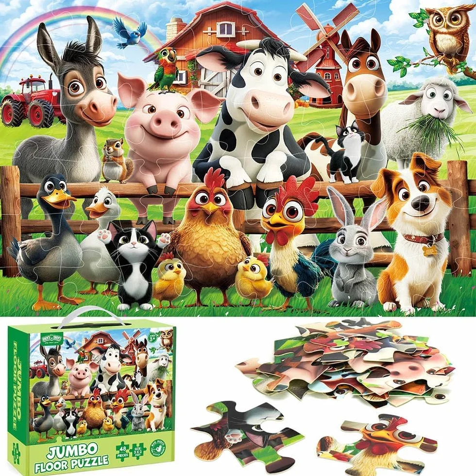 BenBen Puzzle Niños 3 Años de 48 Piezas, Puzzle de Suelo Grande a Partir de 3, 4 y 5 Años, XXL 90 x 60 cm, Regalo para Niñas, Infantil (Animales)