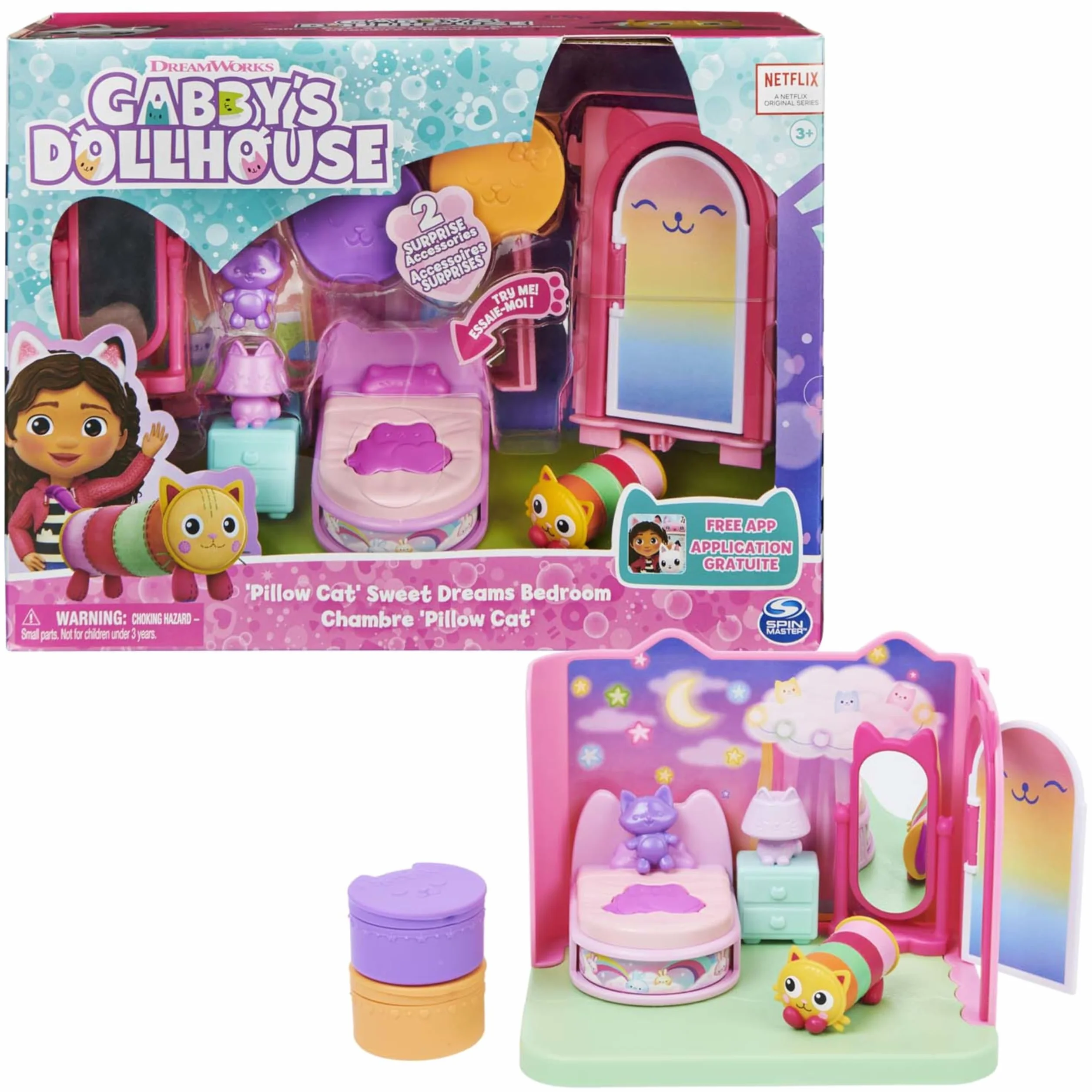 La Casa De Muñecas De Gabby - Dormitorio De Sueñigata Con 1 Figura Sueñigata, 3 Accesorios, 2 Caja Sorpresa Y 3 Muebles | Juguetes Niñas 3 Años O Más | Regalo Niña 3 Años O Más De Gaby Gato