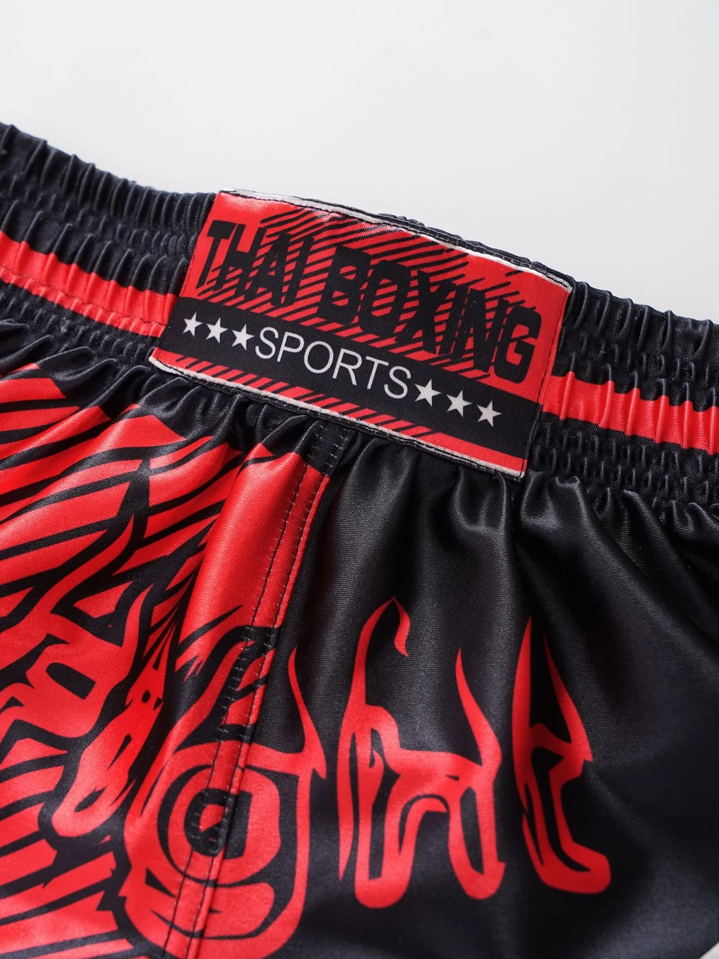 Pantalones cortos Muay Thai niños boxeo artes marciales kickboxing rojo negro 5-6 años