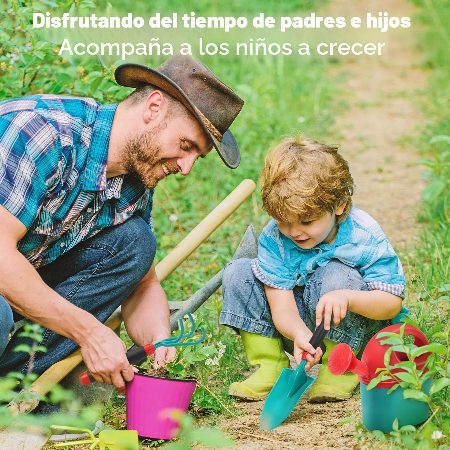 CUTE STONE - Carretilla infantil para niños, juego de herramientas para jardinería, juguetes de jardín con carretilla, guantes, rastrillo de mano, pala, doble azada, juguetes para interior y exterior