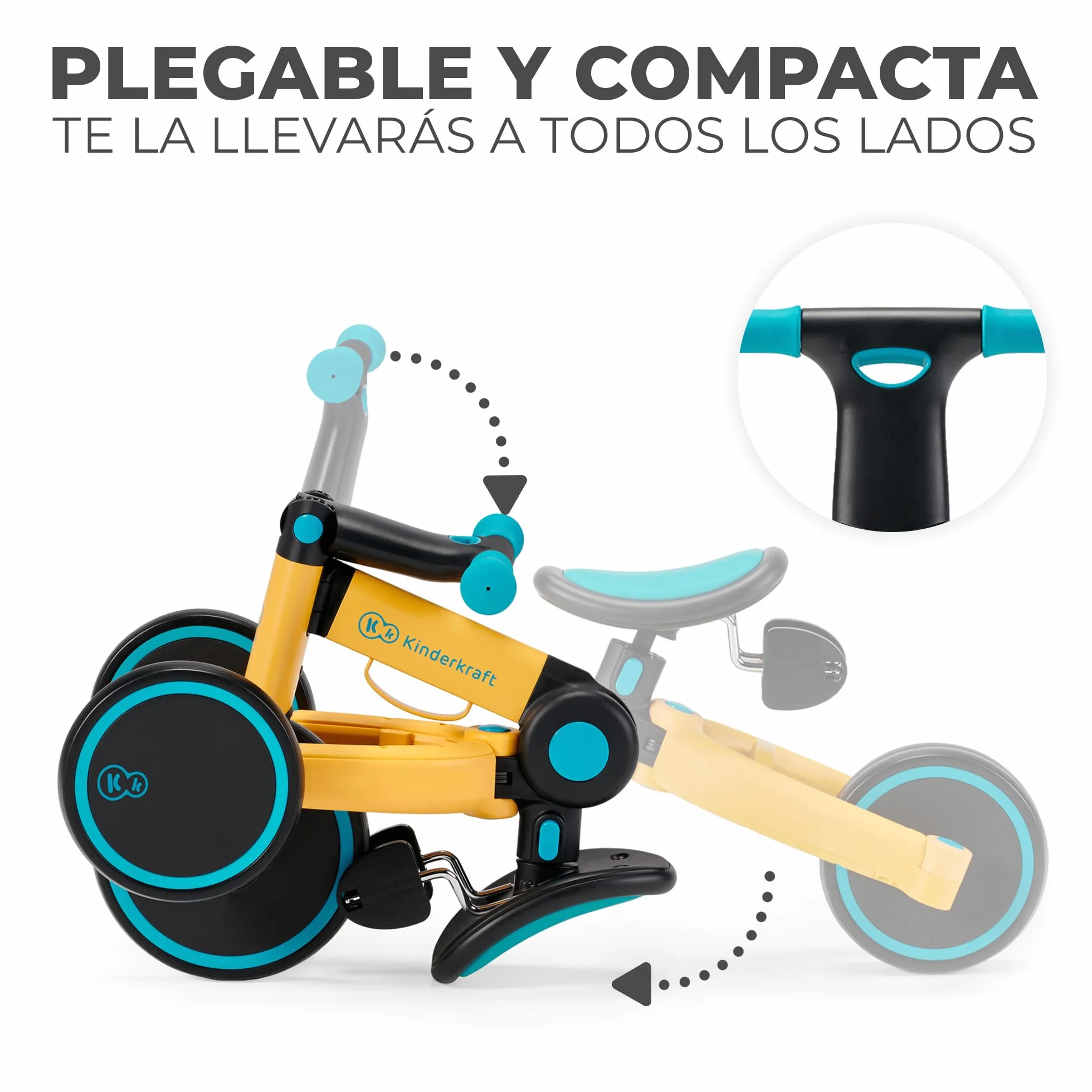 kk Kinderkraft, 4TRIKE Triciclo 3 en 1, Minibicicleta, Bicicleta sin Pedales, Bicicleta bebé, para niños, Minitriciclo de Equilibrio, Plegable, Asiento Ajustable, 12 meses - 5 años, 25 kg, Amarillo