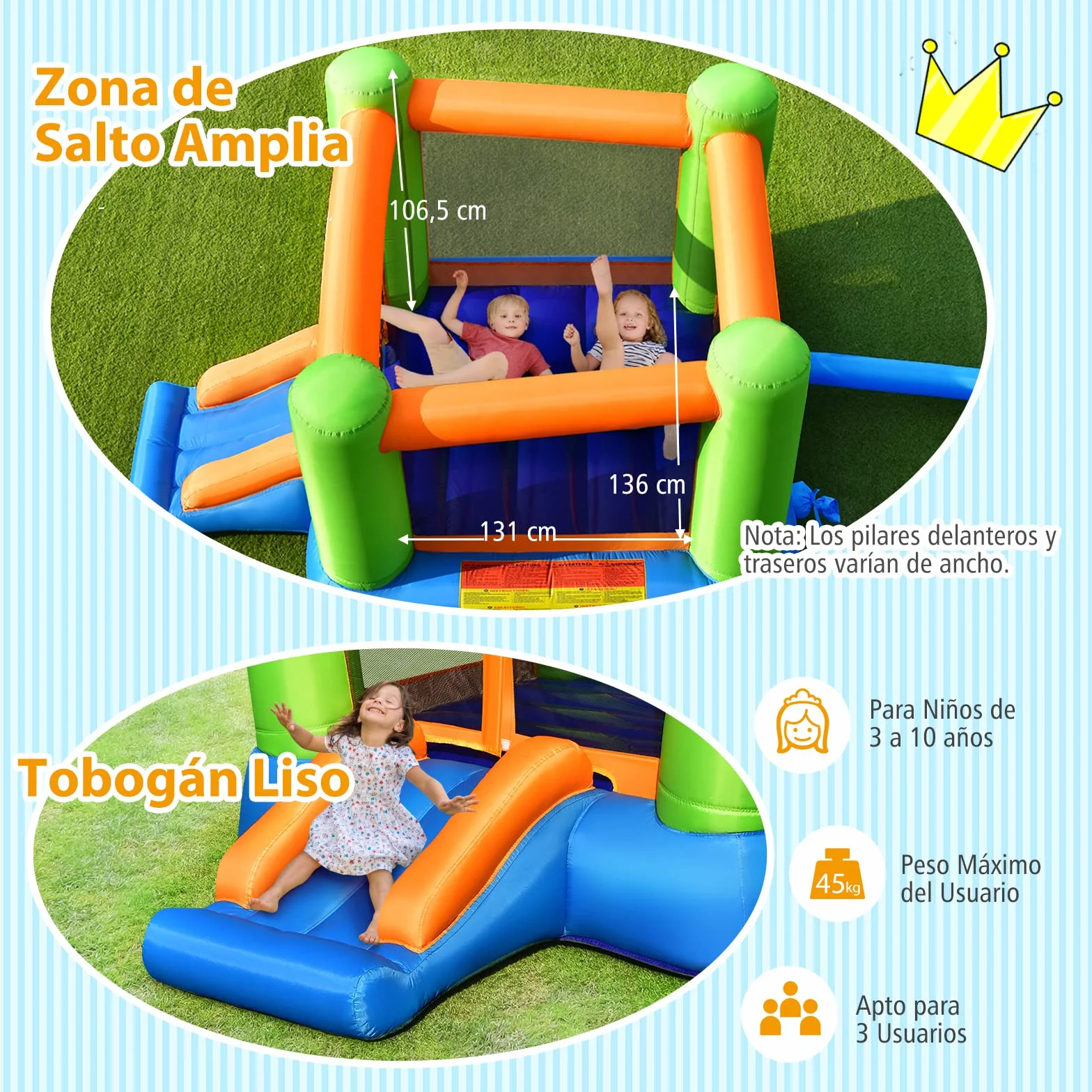 COSTWAY Castillo Hinchable, 2 en 1 Castillo Hinchable para Niños 3 a 10 años, 250 x 195 x 143 cm, Insuflavel Crianças Interior Exterior (sin Solplador)