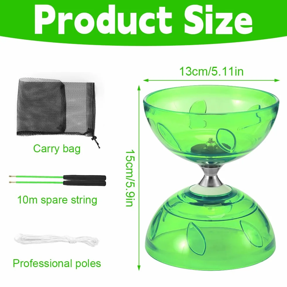 Diábolo con Rodamientos De Bolas, Juego De Diábolo, Juego de Malabares LED Diabolo para Niños, 4 Colores De Luz, 10m Cuerda de Repuesto, Juego de Malabarismo para Profesional, Principiantes