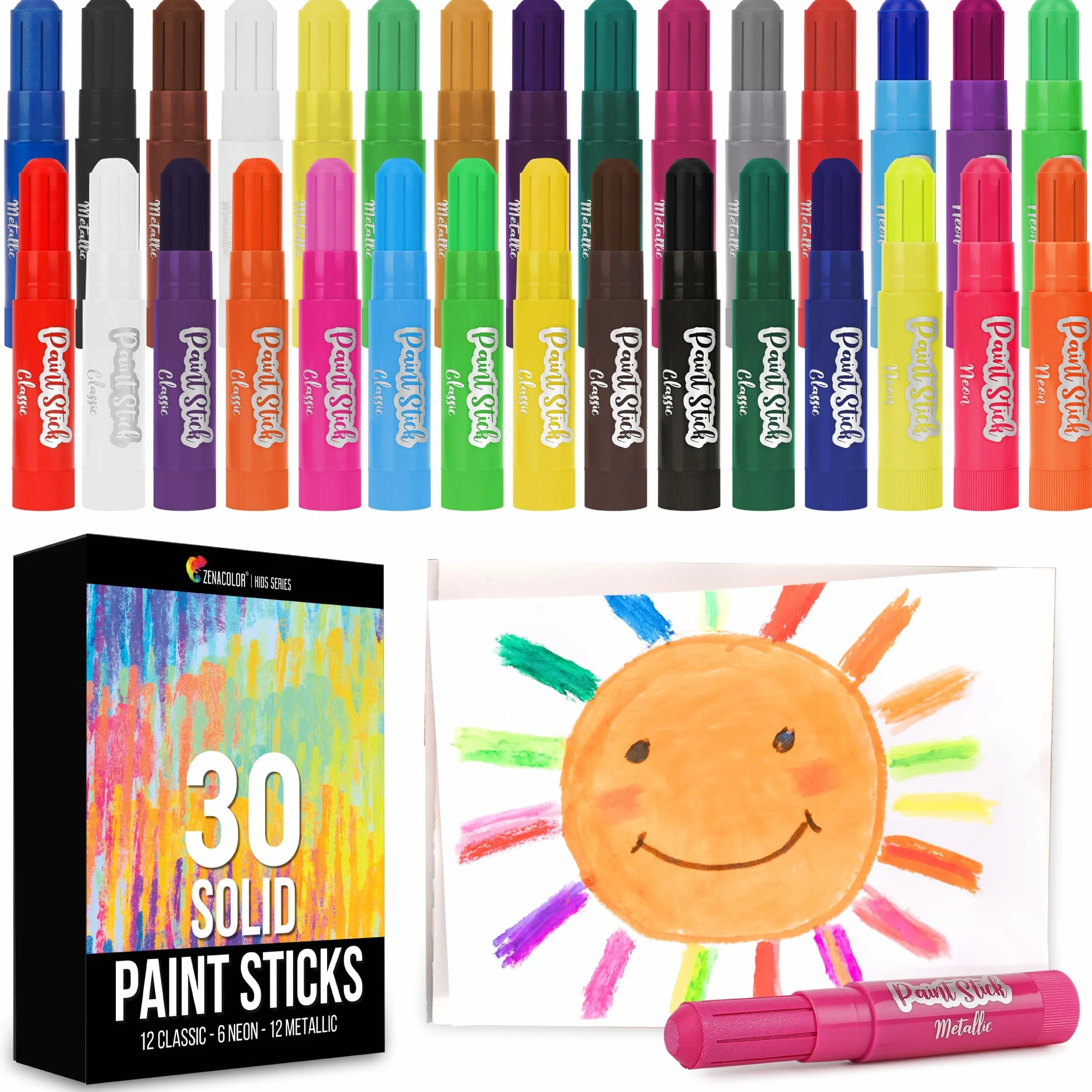 Estuche 30 Barras de Tempera Solida de Colores para Niños - Kit Pintura Niños y Bebes - Kit de Arte Infantil - Sticks de Pinturas Niños para Papel, Cristal, Cartón...