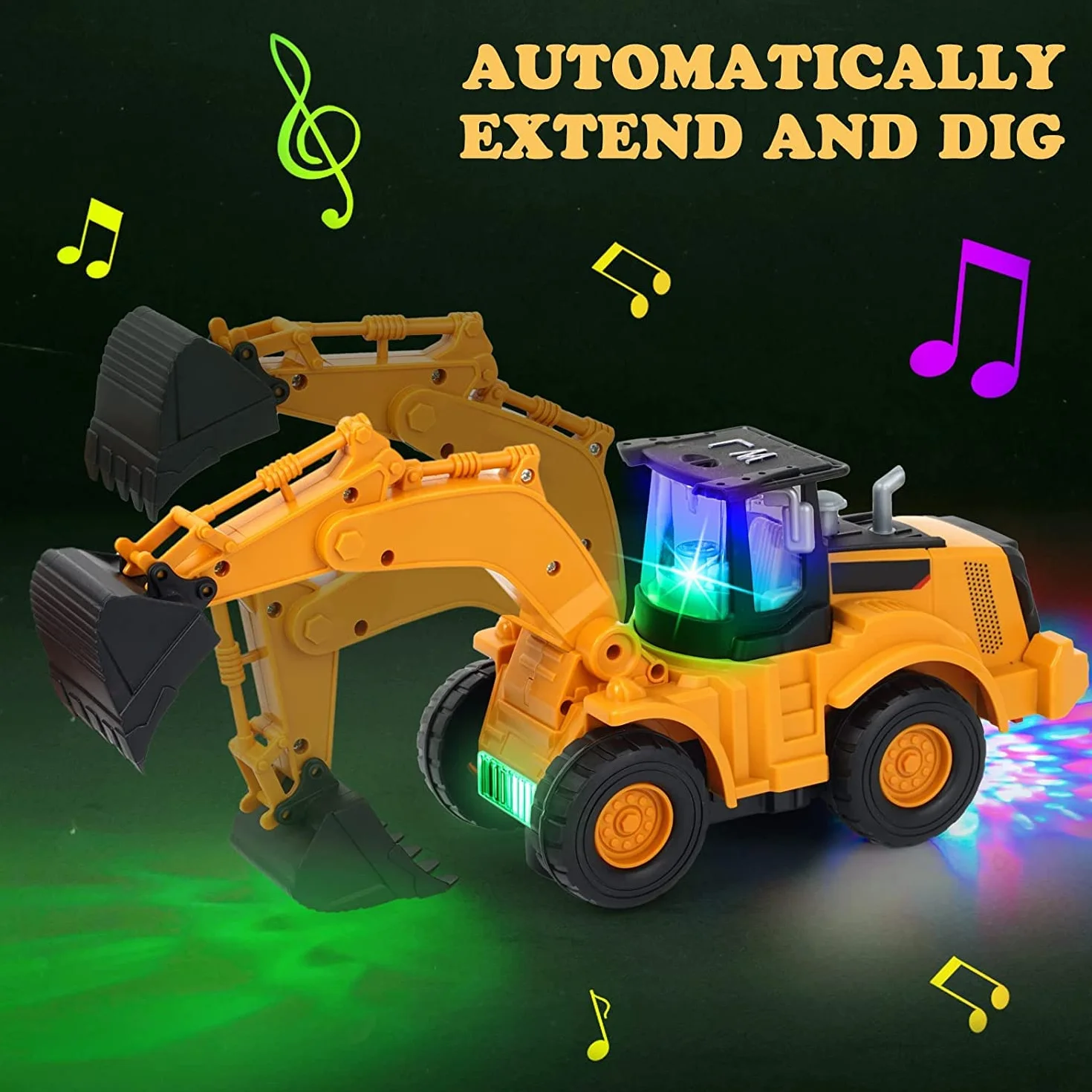 Kiztoys&1 Juguetes de Excavadora, Caminar automático con Sonido y luz vehículo vehículos de construcción, Excavadora de Juguetes para niños con Luces y música múltiple para niños 3 4 5 6 7 años