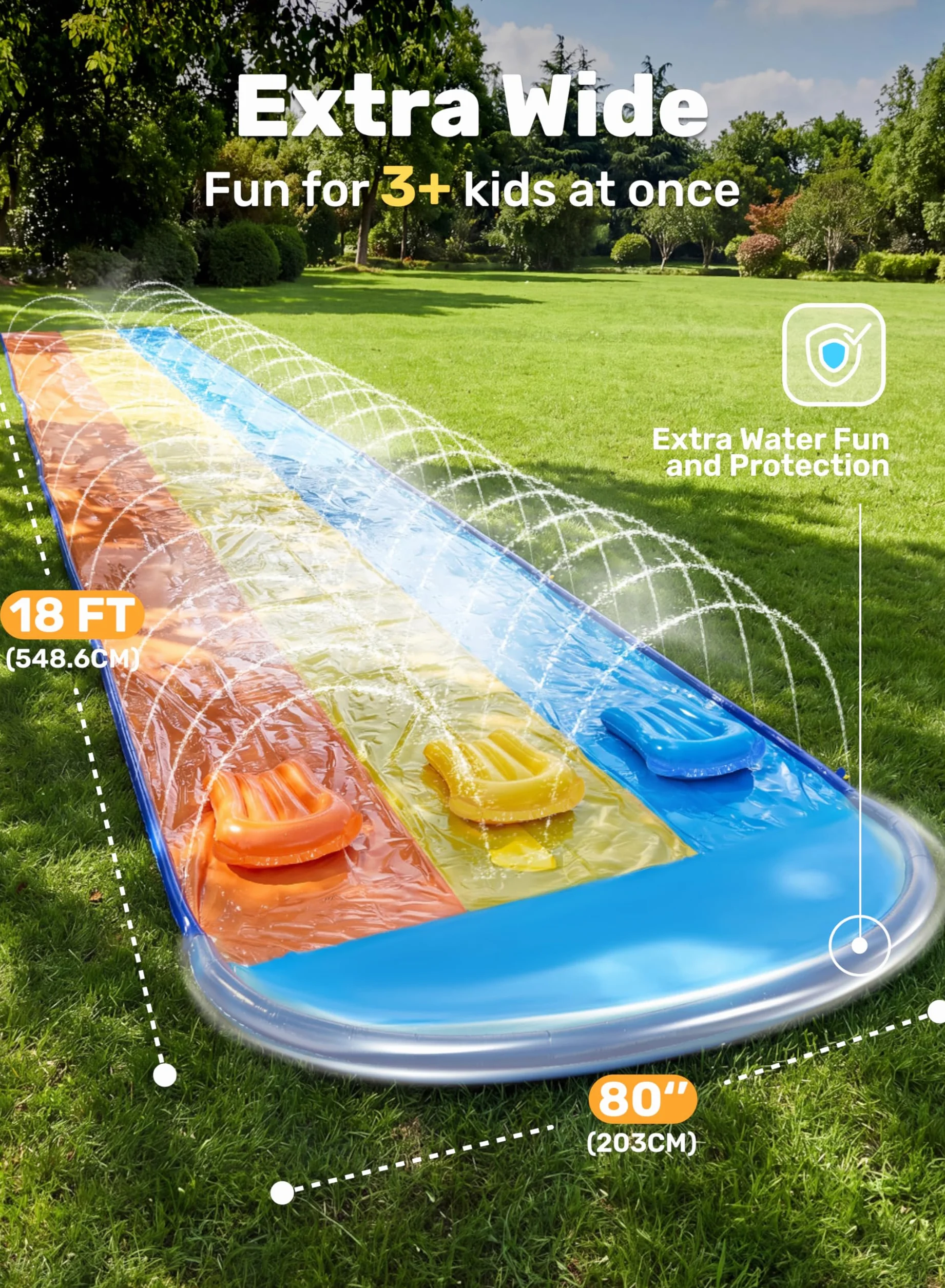 Sloosh 18ft/548cm Tobogán Triple con 3 Tablas, tobogán acuático para césped con rociador para niños y Adultos, Juguete de Verano para diversión al Aire Libre