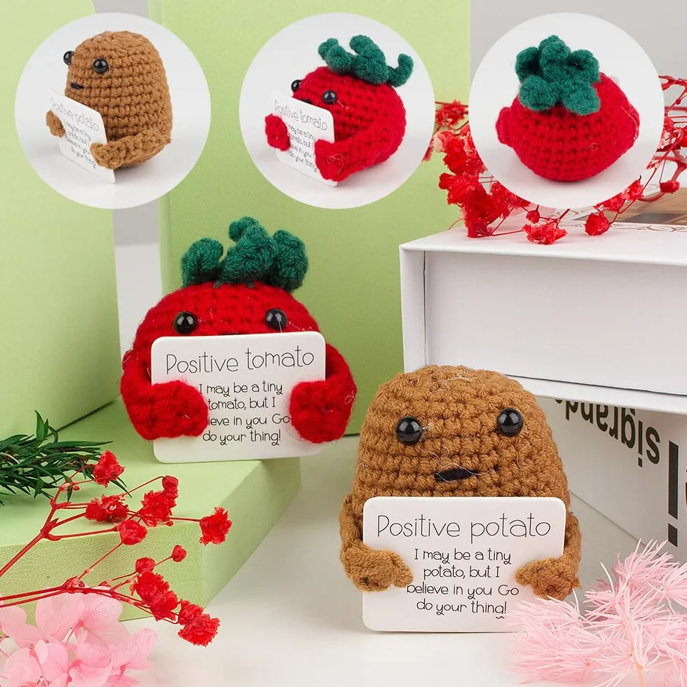 Positive Potato Pocket Hug, 2 unidades Creativas de Lana para Tejer Mini Felpa Tomate Positivo Tomate, Regalos de Animación, Regalos de Motivación, Regalos para Novia, Novio, Mujeres