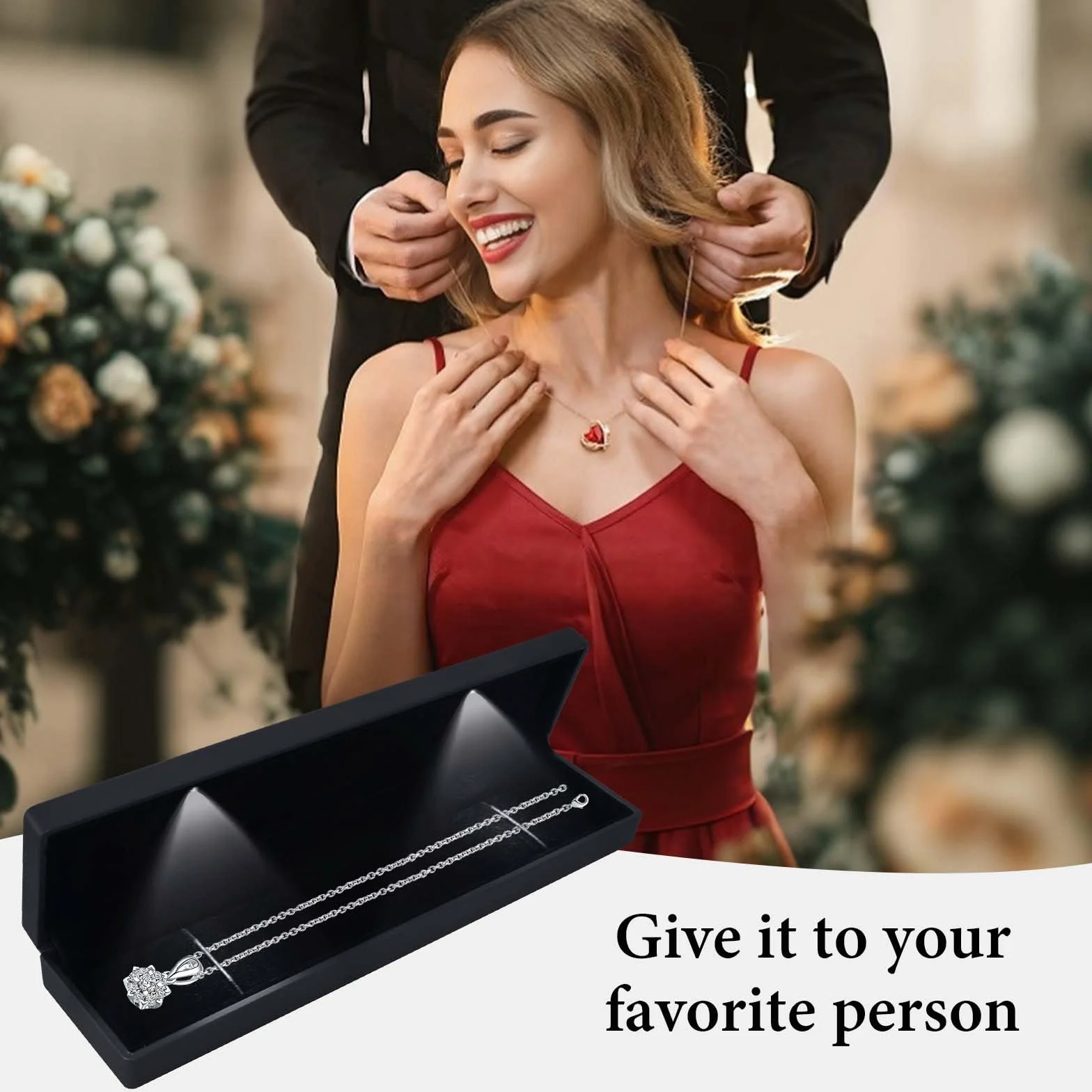 Caja de Regalo de Joyería con Luz LED, Estuche para Colgante/Pulsera/Collar con Luz LED, Joyero de Terciopelo, Estuche de Exhibición de Joyería, para Propuesta Compromiso Boda, 23*5.5*3.5cm, Negro