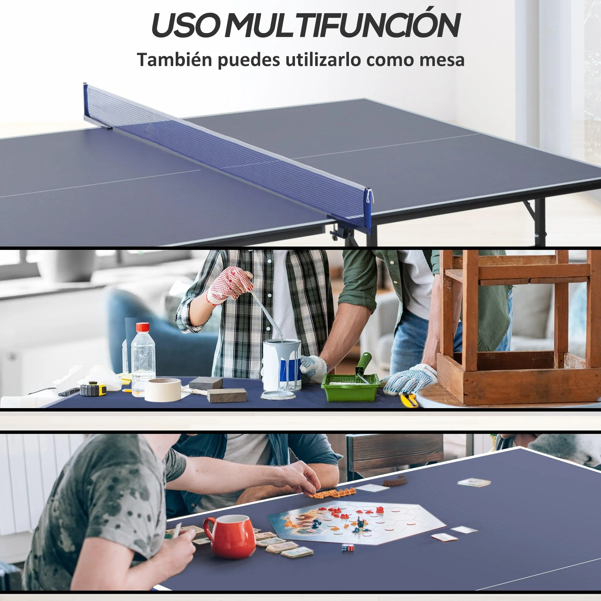 Homcom Mesa de Ping Pong Plegable 152.5x274x76cm Tenis de Mesa Acero MDF Azul