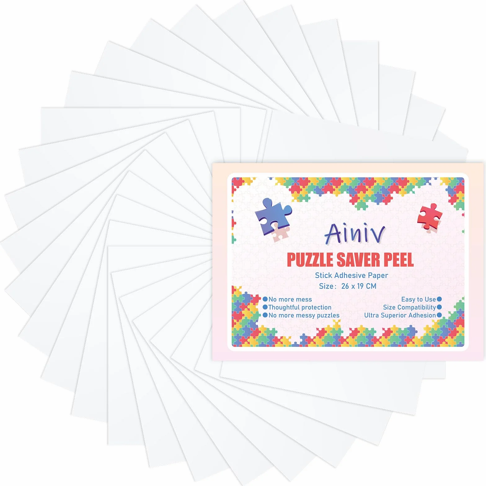 Ainiv 32PCS Hojas de Pegamento para Puzzles, Despegable Cola Transparente Papel Adhesivo, Lámina Adhesivas para Rompecabezas para Preservar 4000PCS, Lámina Accesorios Puzzle para Asegurar y Proteger