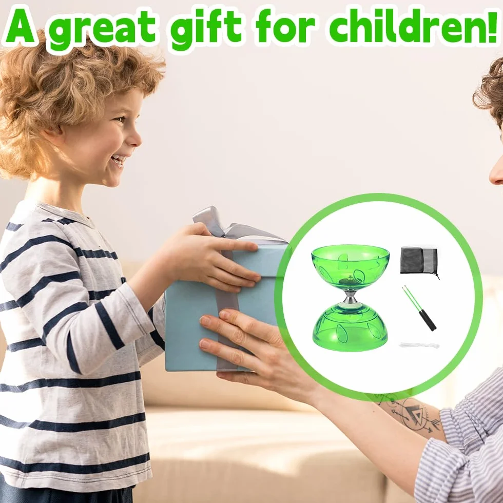 Diábolo con Rodamientos De Bolas, Juego De Diábolo, Juego de Malabares LED Diabolo para Niños, 4 Colores De Luz, 10m Cuerda de Repuesto, Juego de Malabarismo para Profesional, Principiantes