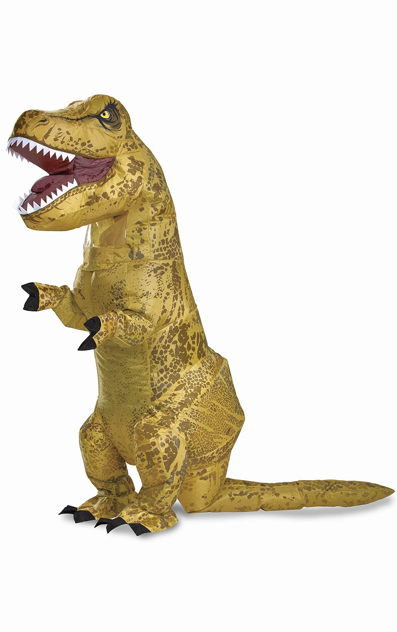 Jurassic World T-Rex Disfraz de dinosaurio inflable para niños, tamaño infantil, mono expandible operado por ventilador multicolor