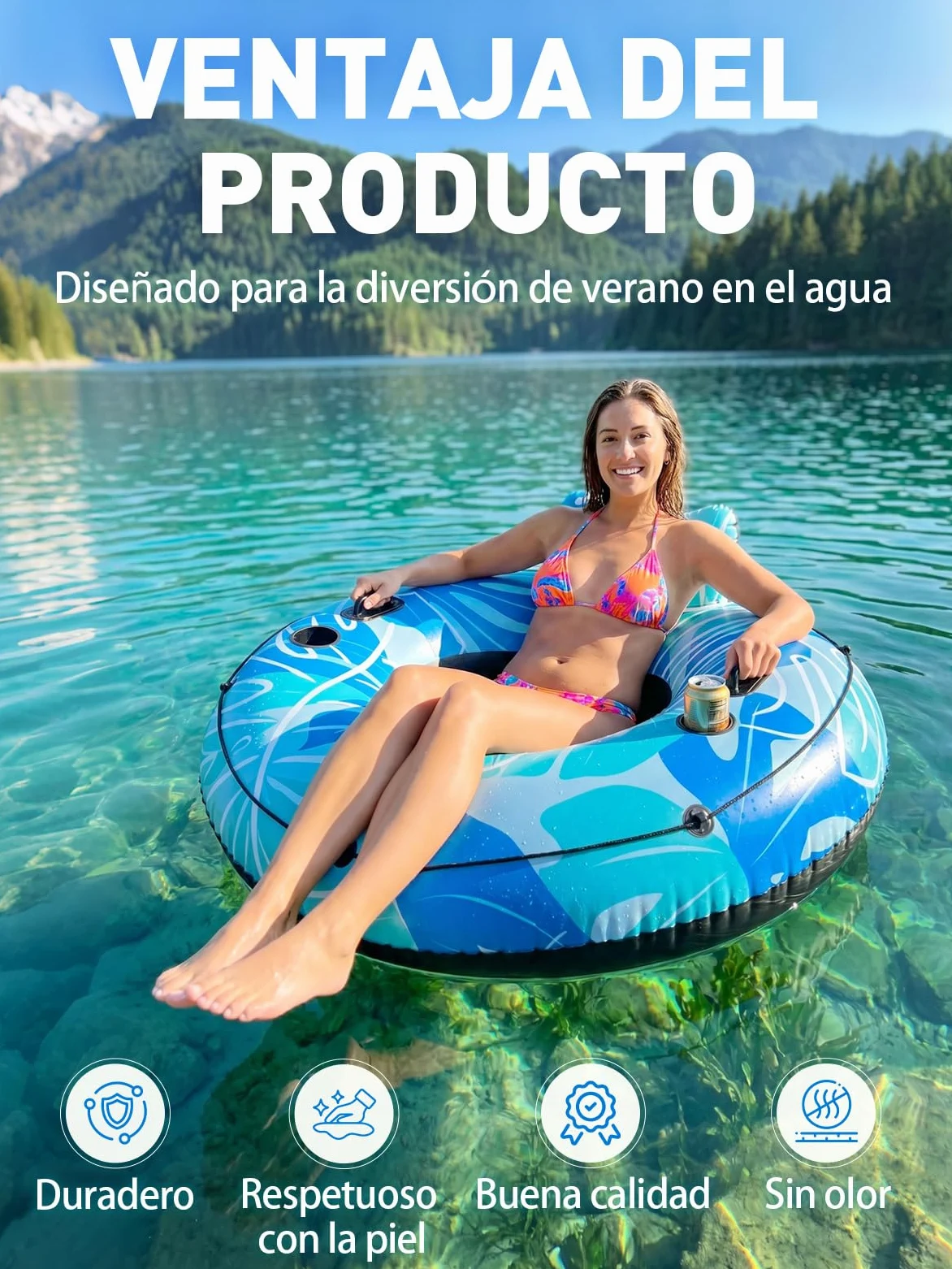 SOLAVERO Flotadores Inflables para Piscina, Inflable Flotador Adulto con 2 Asas y Portavasos, Silla Flotante, Sillon Hinchable para Fiesta Veraniega en Piscina