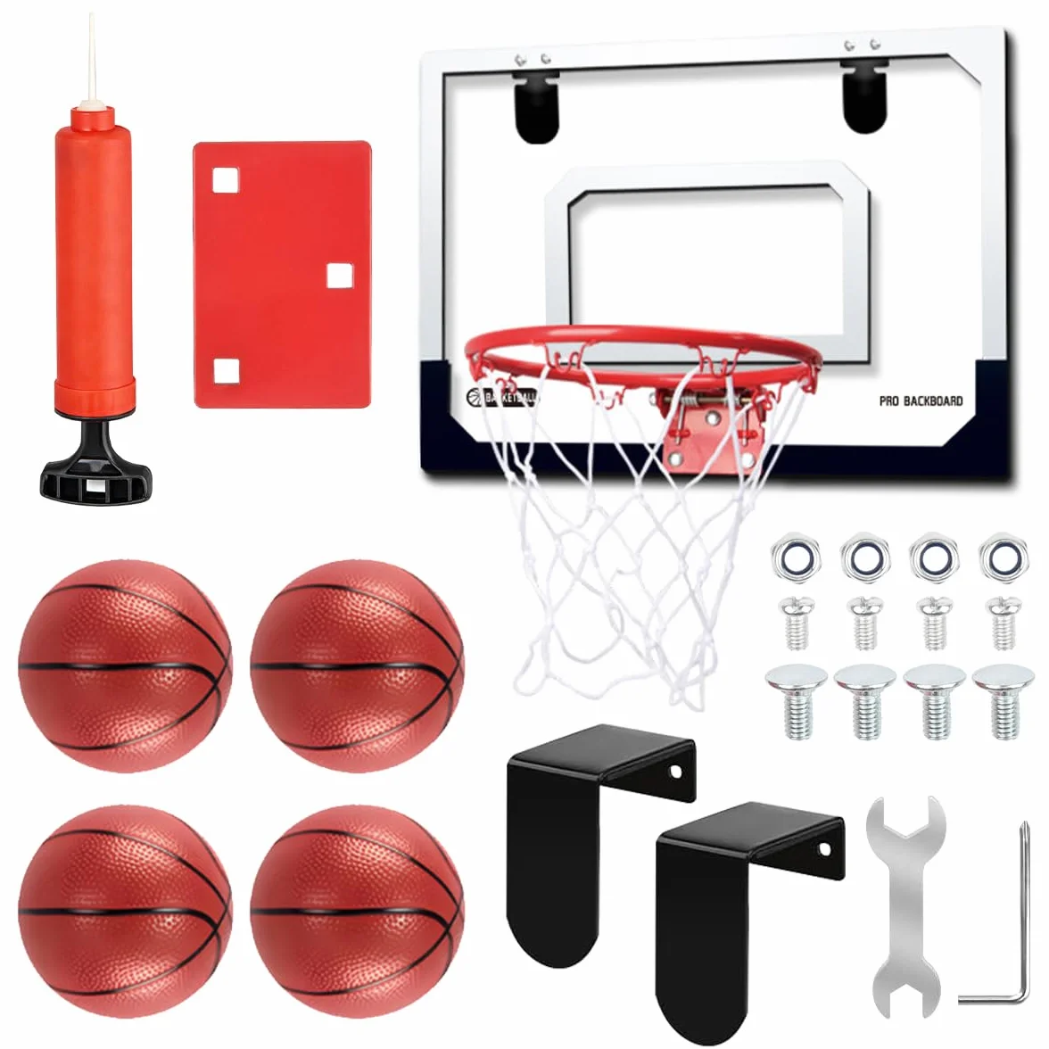 Canasta Baloncesto Infantil, Canasta Baloncesto Interior, Mini Canasta Baloncestos Habitacion con 4 Pelotas y Bomba, Canasta Baloncestos Exterior Pared para 5 años+ Niño y Adultos - Rojo