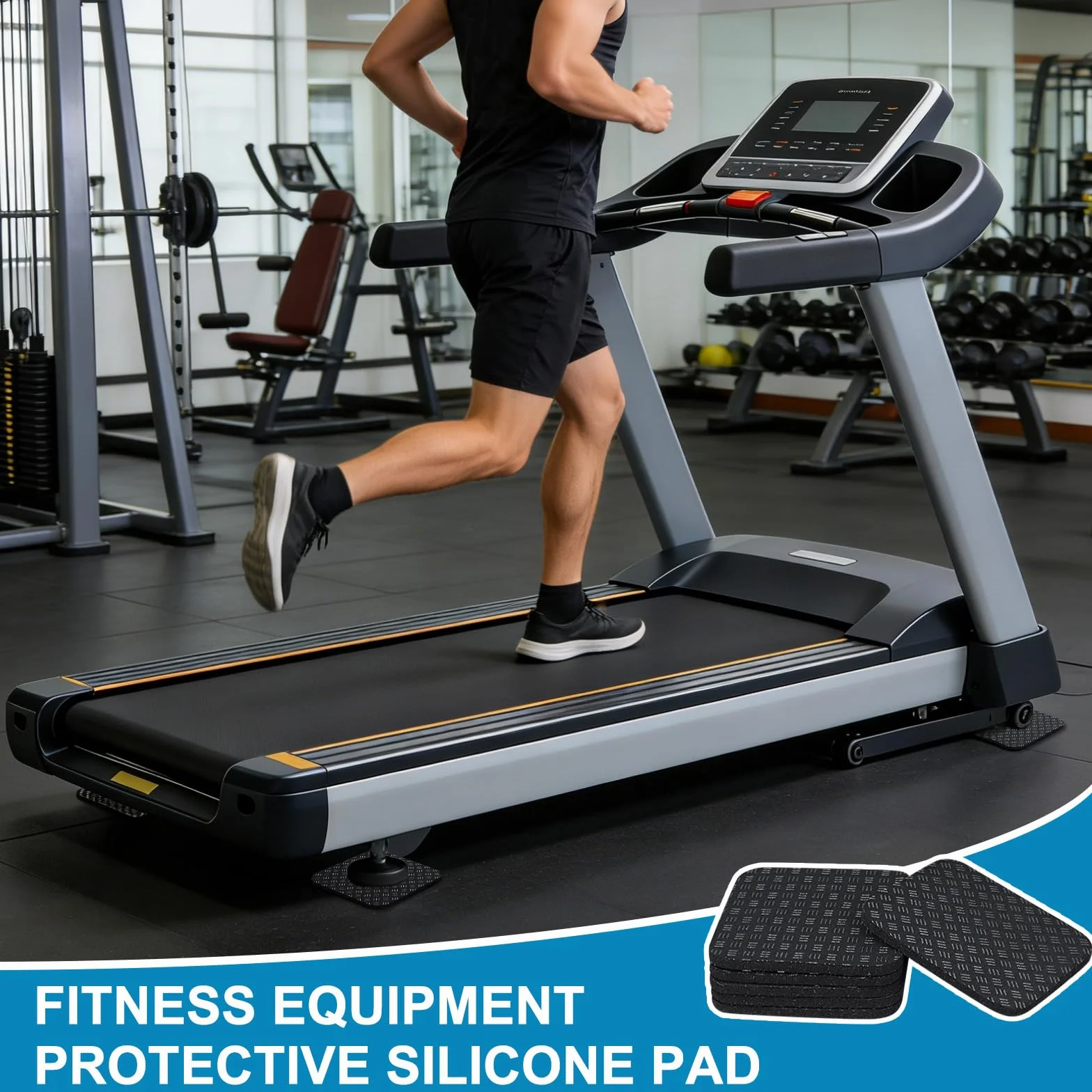Almohadillas Antideslizantes Doble Cara para Cinta de Correr 10x10x0,5cm Goma PU Negro