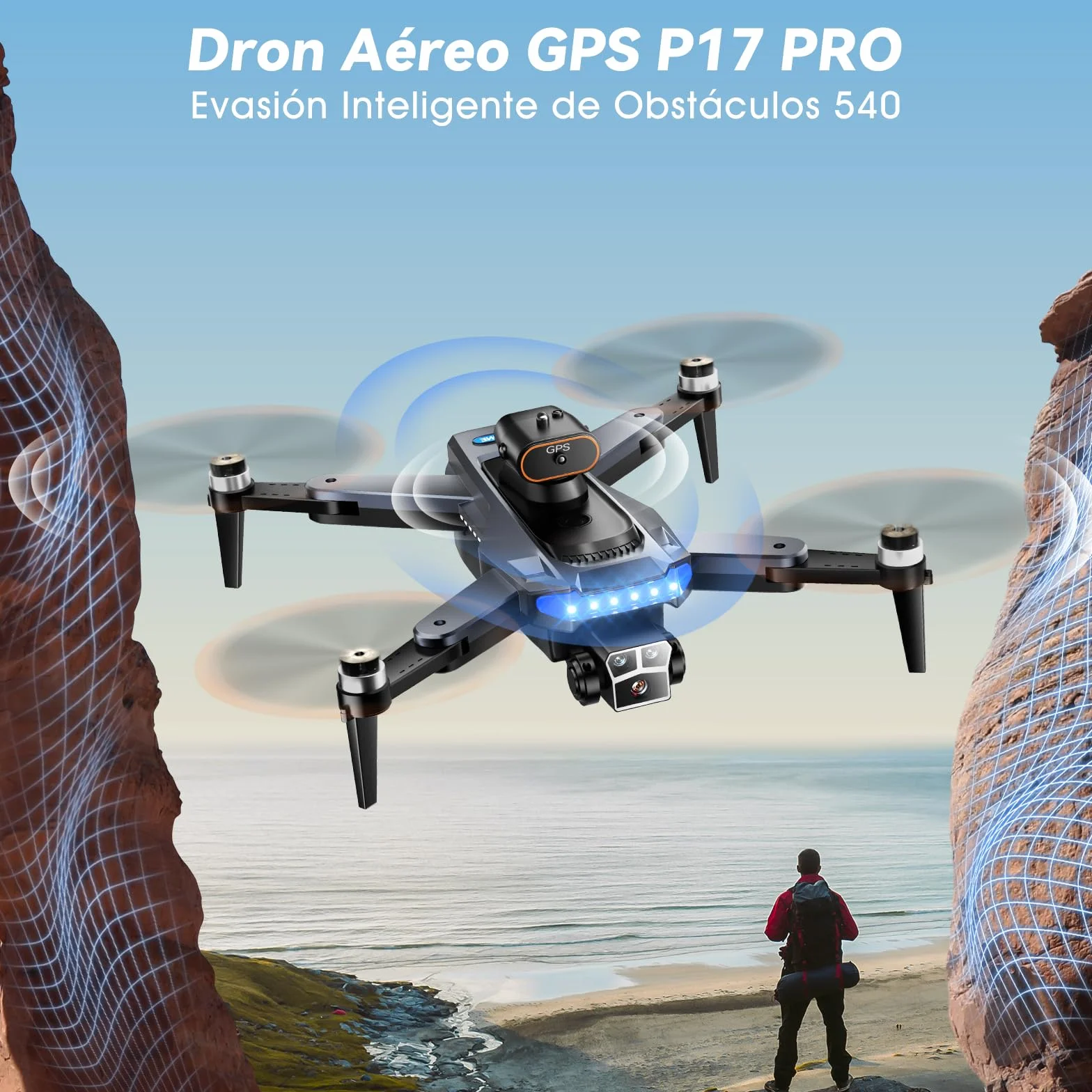 Dron con Cámara 4K GPS Motor Sin Escobillas 54 Min Vuelo 3 Baterías Plegable <249g Negro