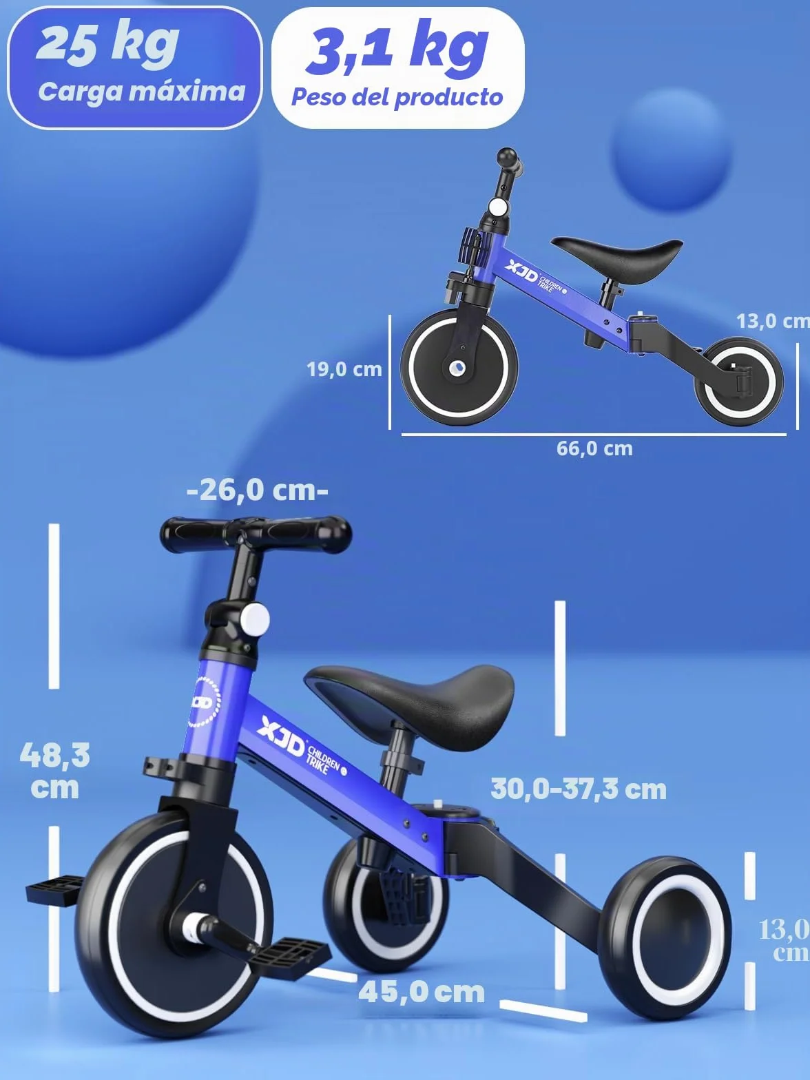 XJD 3 en 1 Triciclo Evolutivo de Bebé para Niños de 1-3 años, Triciclo a Bicicleta bebé con o sin Pedales, Bicicleta Niño con Asiento y Manillar Ajustables, Adaptable y Transformable, Marrón