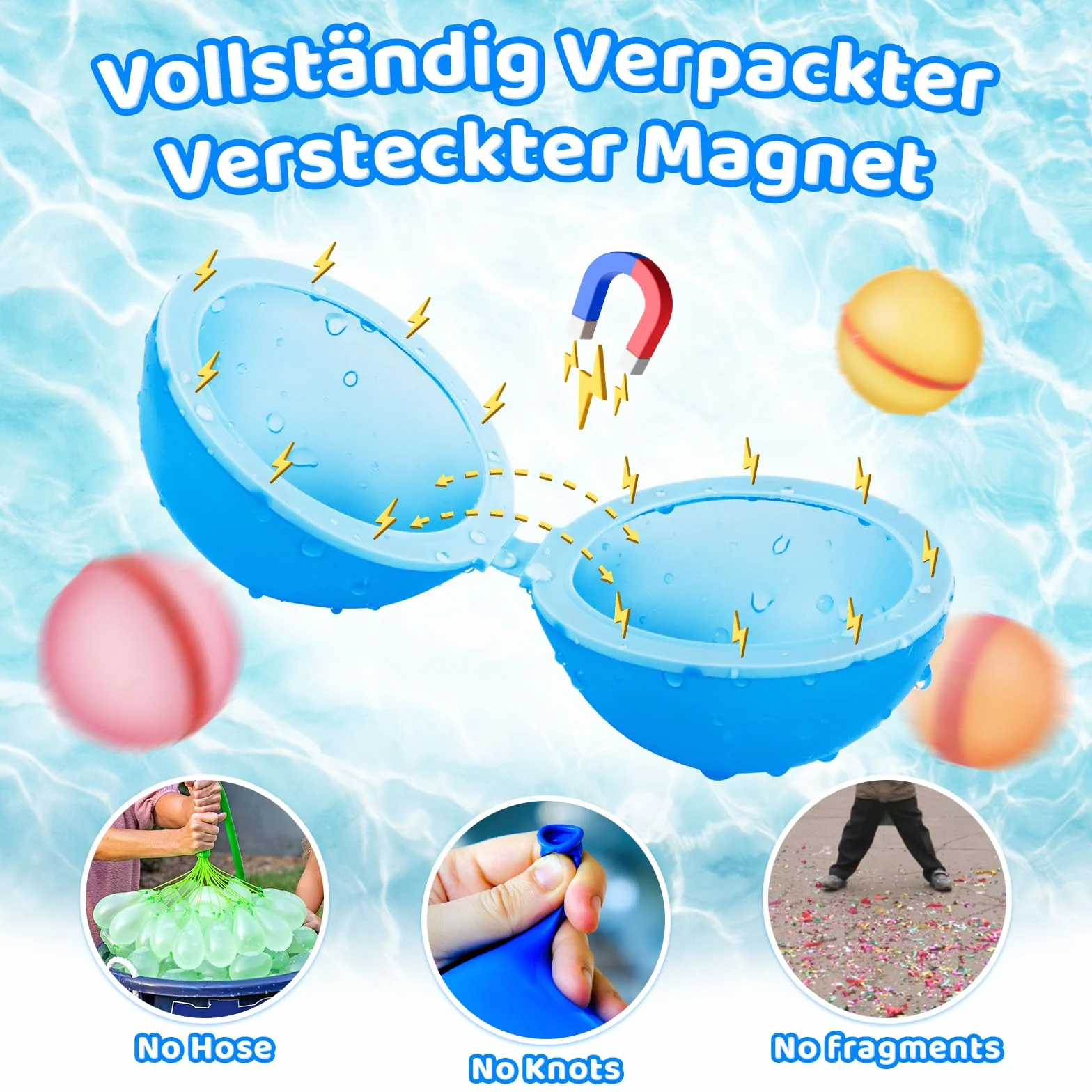 6 Piezas Globos de Agua Reutilizables, Globos Agua in Silicona Llenado Rapido, con Bolsa de Malla, Juego de Bombas de Agua, Adecuado Para Niños y Adultos, Playa, Fiesta en la Piscina