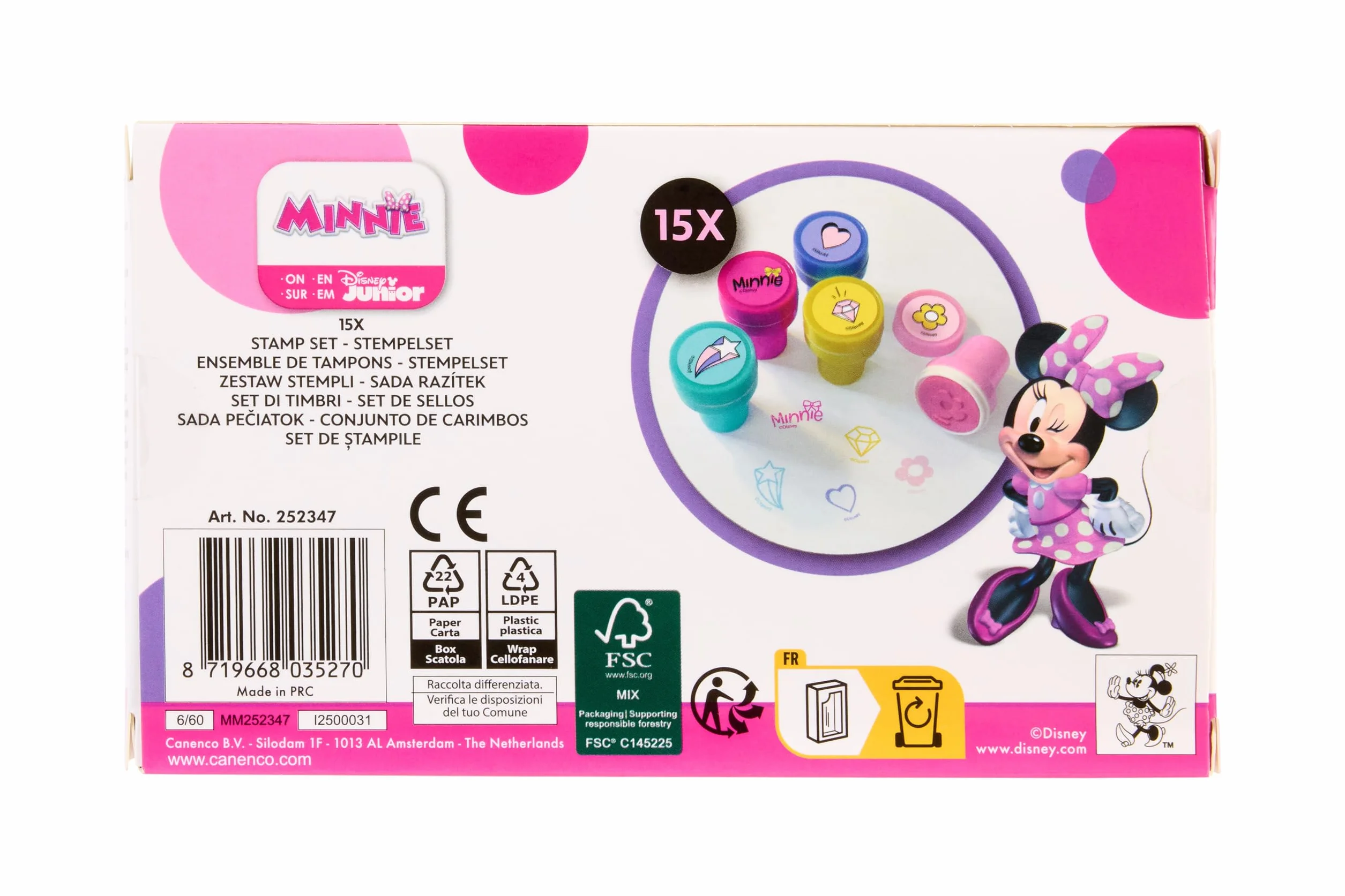Disney Juego de sellos de Minnie Mouse, 15 piezas, juego de manualidades para niños con 15 sellos, set de sellos a partir de 3 años, producto con licencia junior
