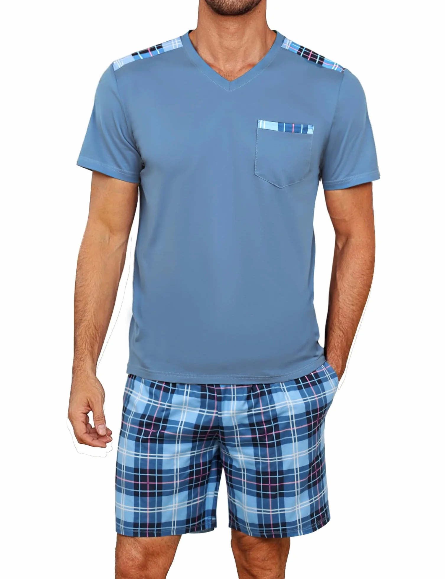 Litherday Pijama Hombre Corto de Algodón Verano Manga Corta 2 Piezas