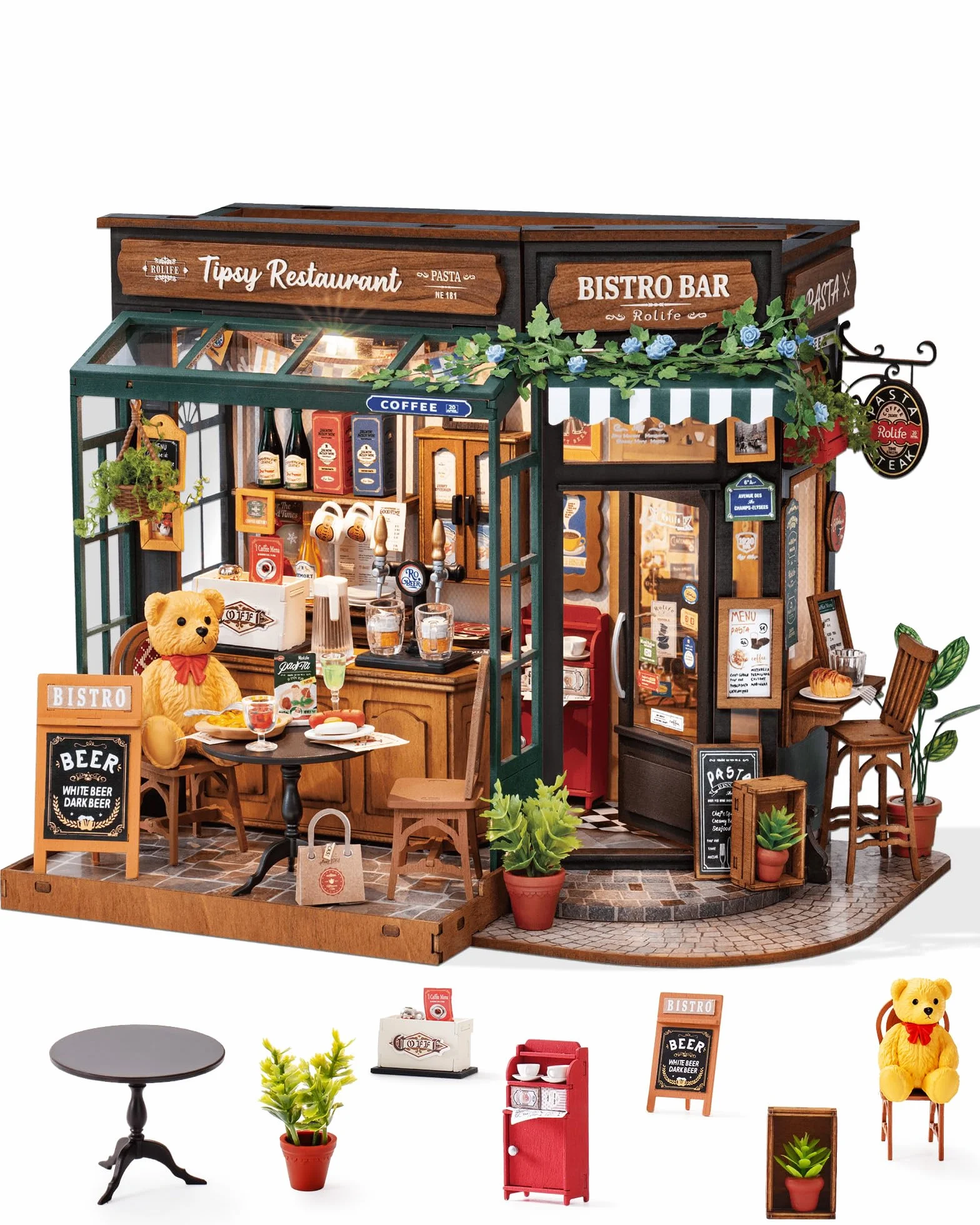 Rolife DIY Casa Miniatura Kit Bistro Bar - Kits de Maquetas para Adultos, Rolife Maquetas, Casas Miniaturas para Montar, Decoración para Casa Pequeña, Escritorio y Estante de Libros