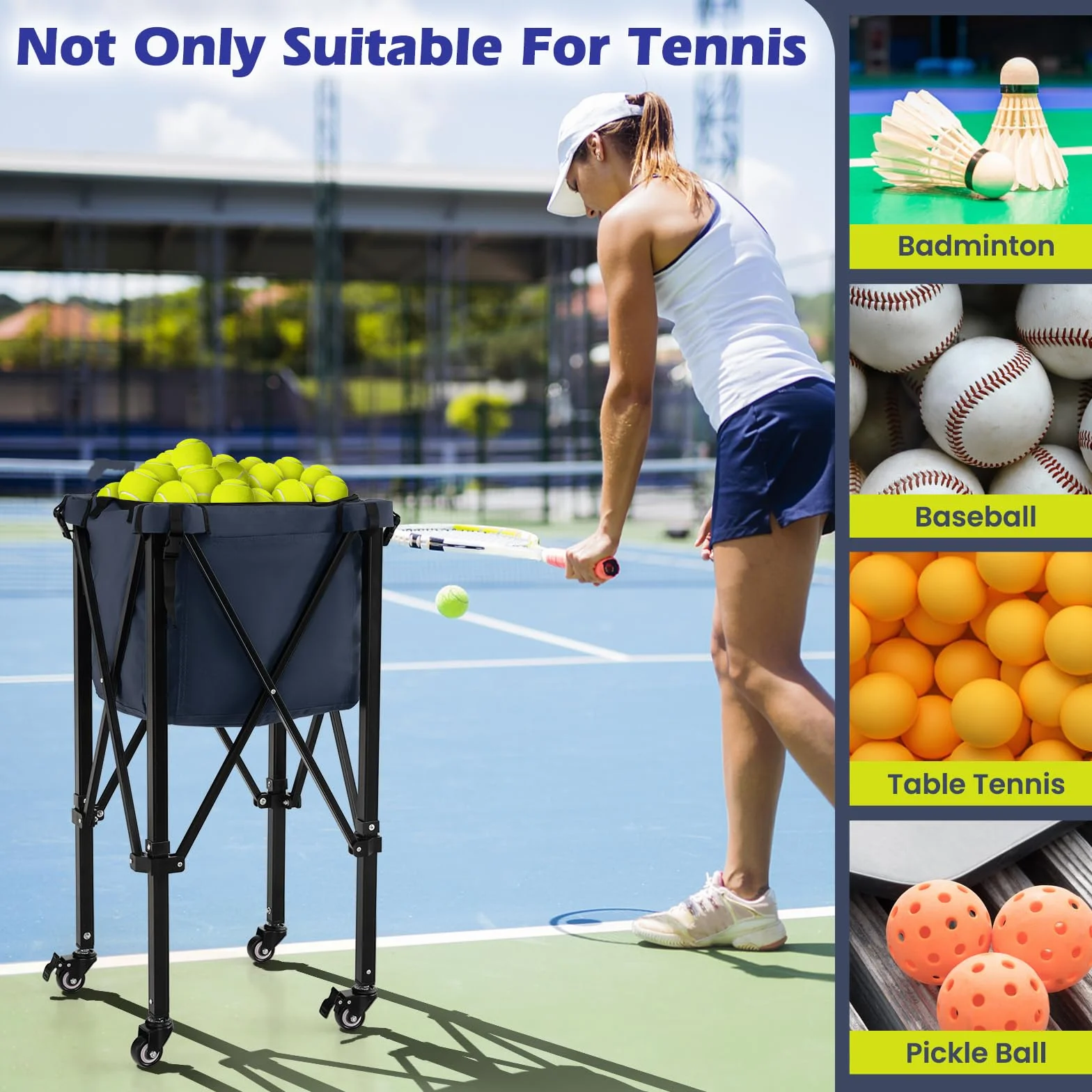 FANTASK Carrito de Tenis Plegable 150 Pelotas Aluminio Ligero 3 kg Azul