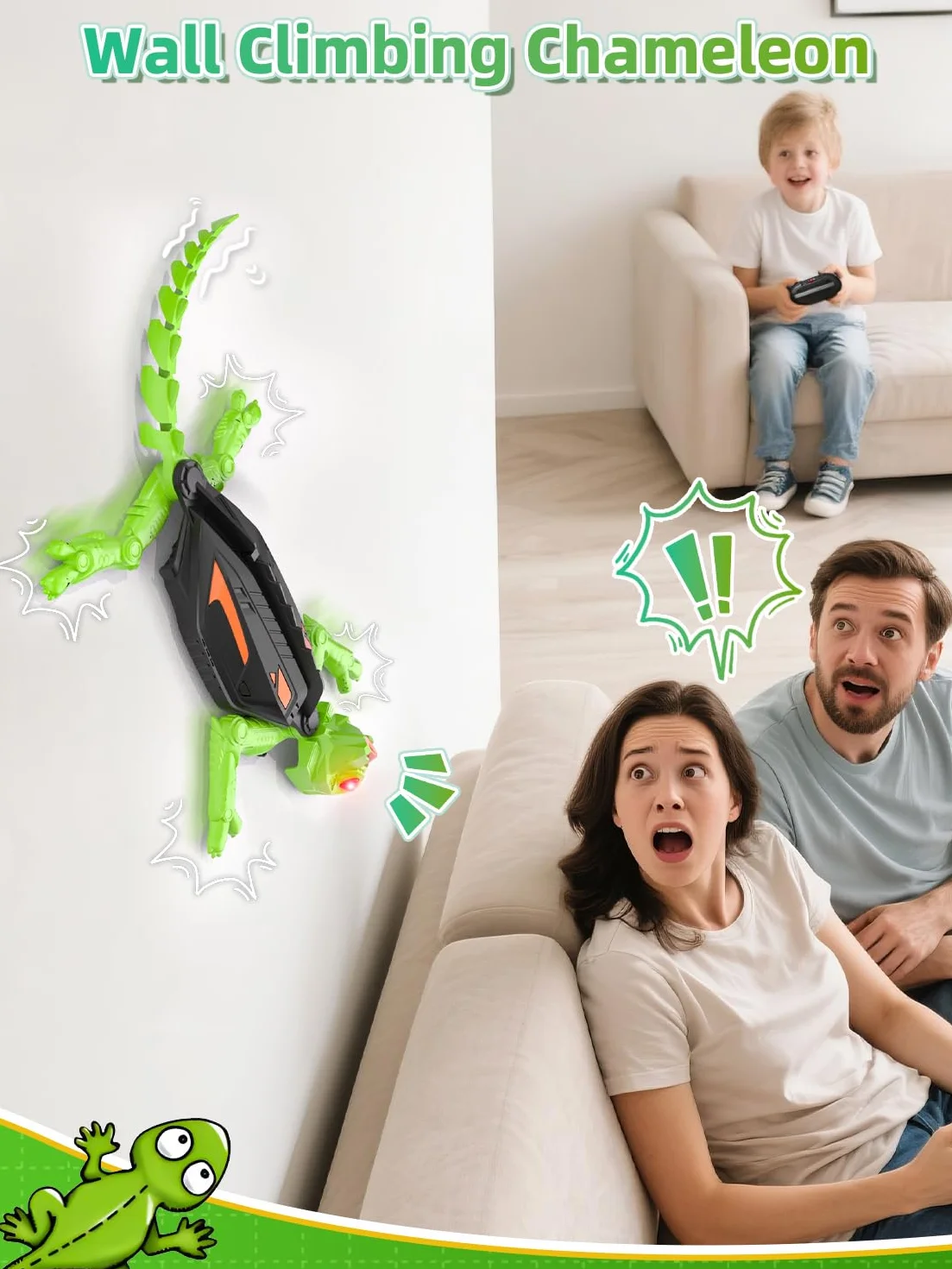 Kssvzz Lagartija Teledirigida, Gecko Teledirigido Recargable con Ojos LED, Bromas y Juegos Radio Control Robot Juguete, 360 ° Rotación Camaleon Teledirigida Regalo para niños y niñas de 3 a 12 años