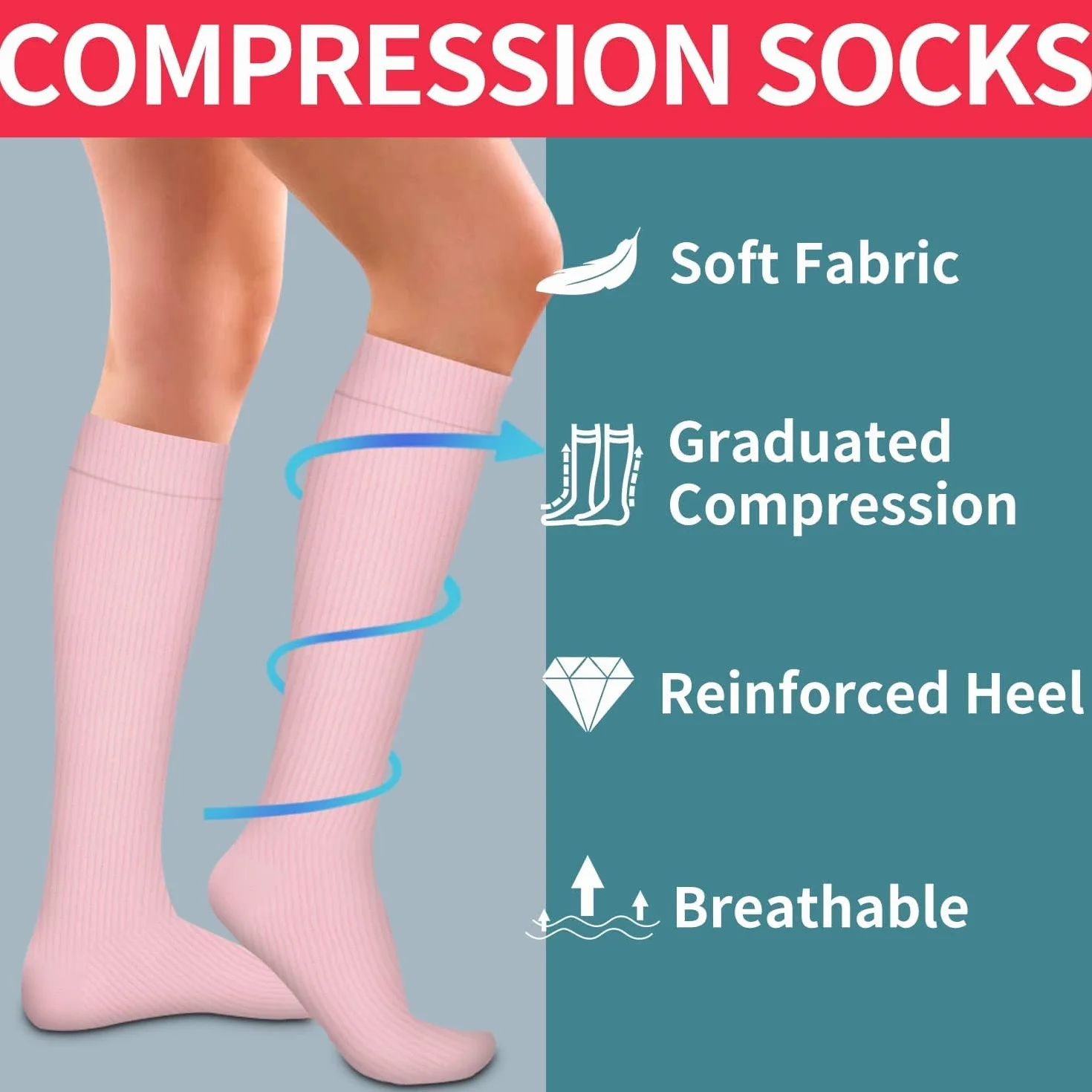 DRESHOW 4 Pares Calcetines de Compresión para Atletismo y Running
