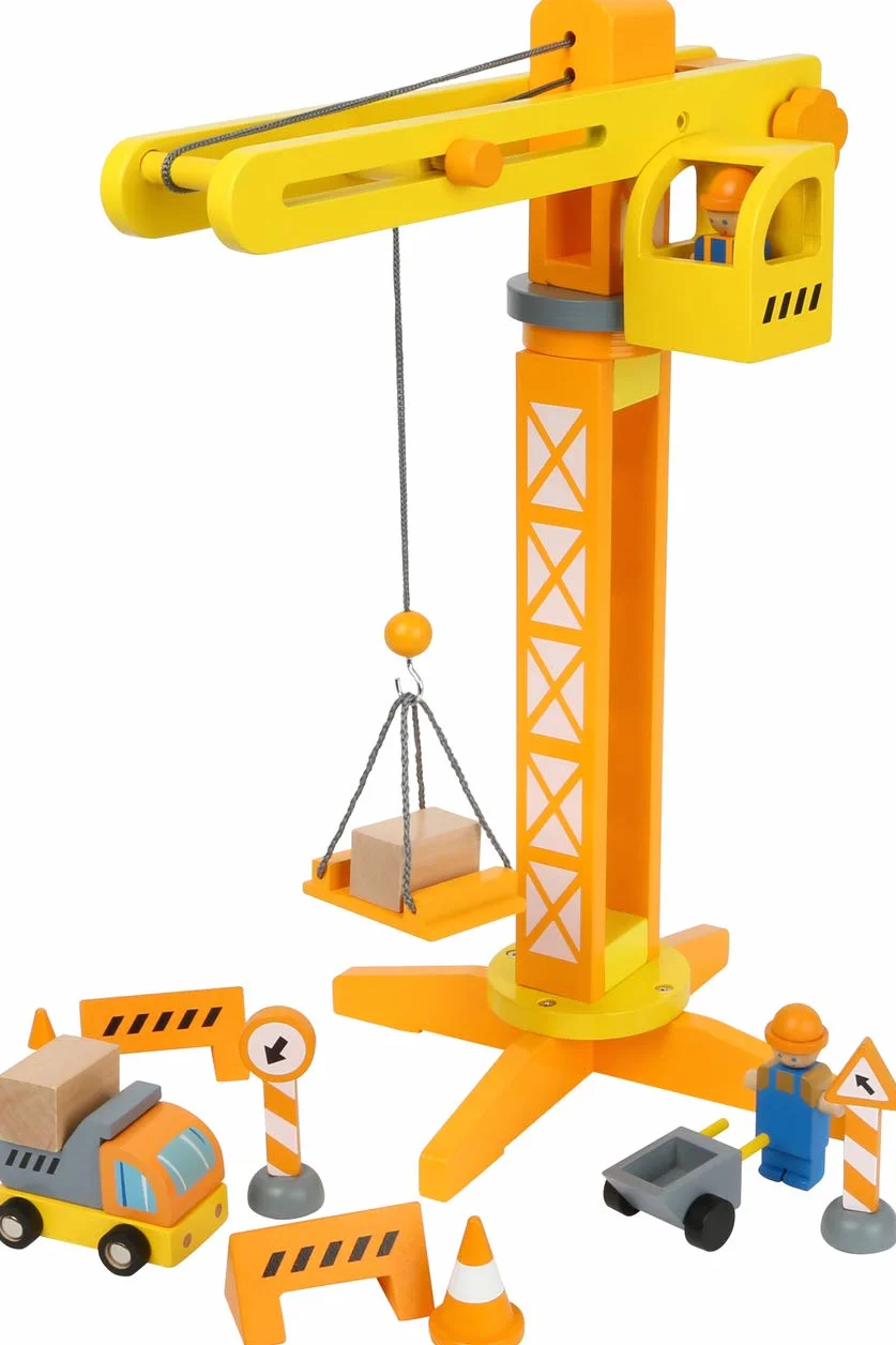 Small Foot Grúa de construcción con Accesorios de construcción, Juego de Madera para niños, 100% Certificado FSC® a Partir de 3 años Nro. de artículo: 12007
